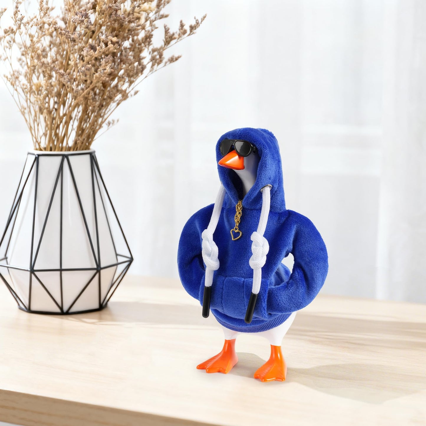 Linastu 6‑Set 7-Inch Desk Goose Outfit – Dark Blue Hoodie, Sunglasses & Necklace for Mini Desk Goose