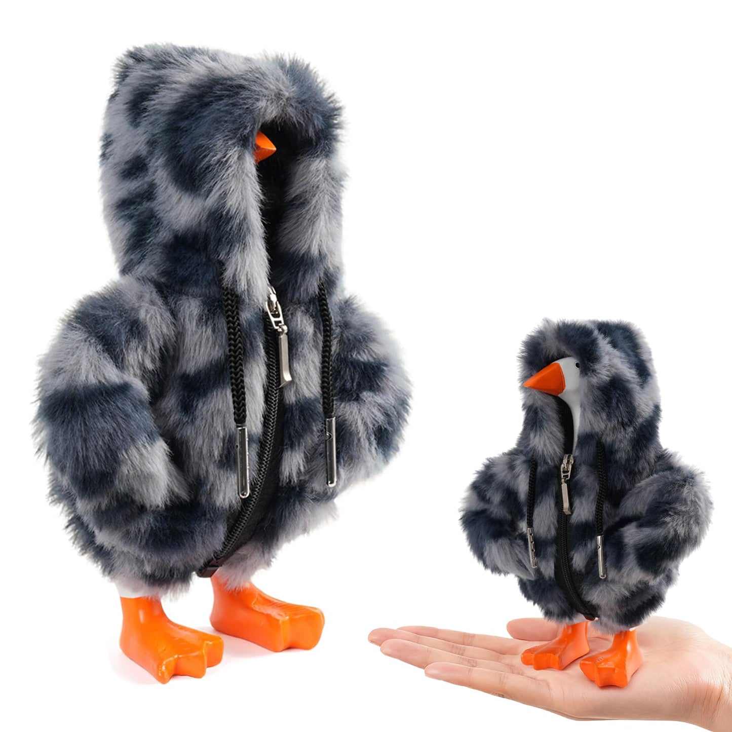 linastu 7-inch Desk Goose Hoodie: Grey Leopard Plush Outfit