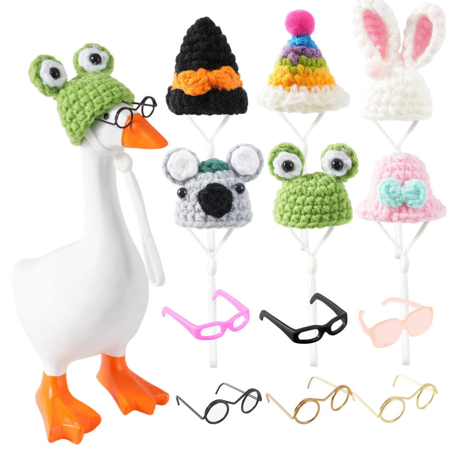 linastu 6-set 7-inch Desk Goose Outfits: Animal Hats & Sunglasses for a 7-inch Goose Statue