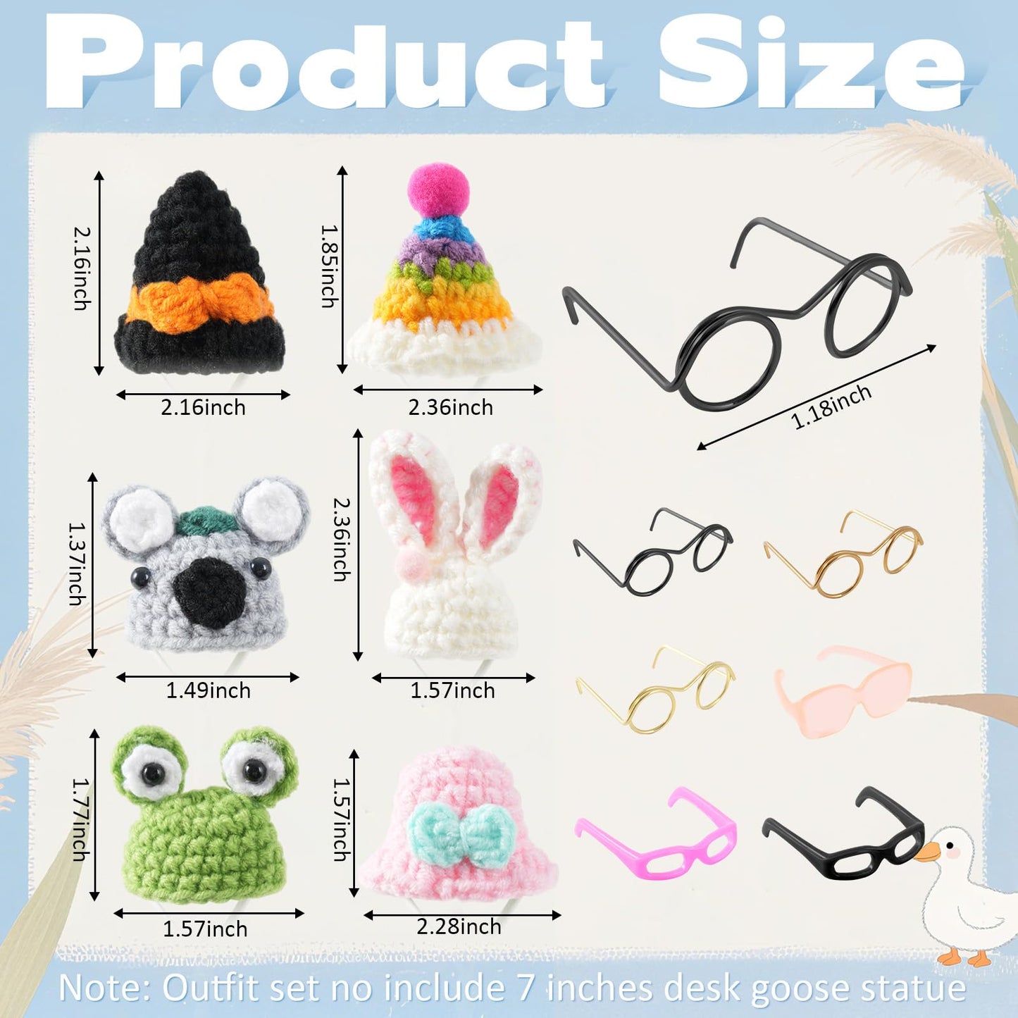 linastu 6-set 7-inch Desk Goose Outfits: Animal Hats & Sunglasses for a 7-inch Goose Statue