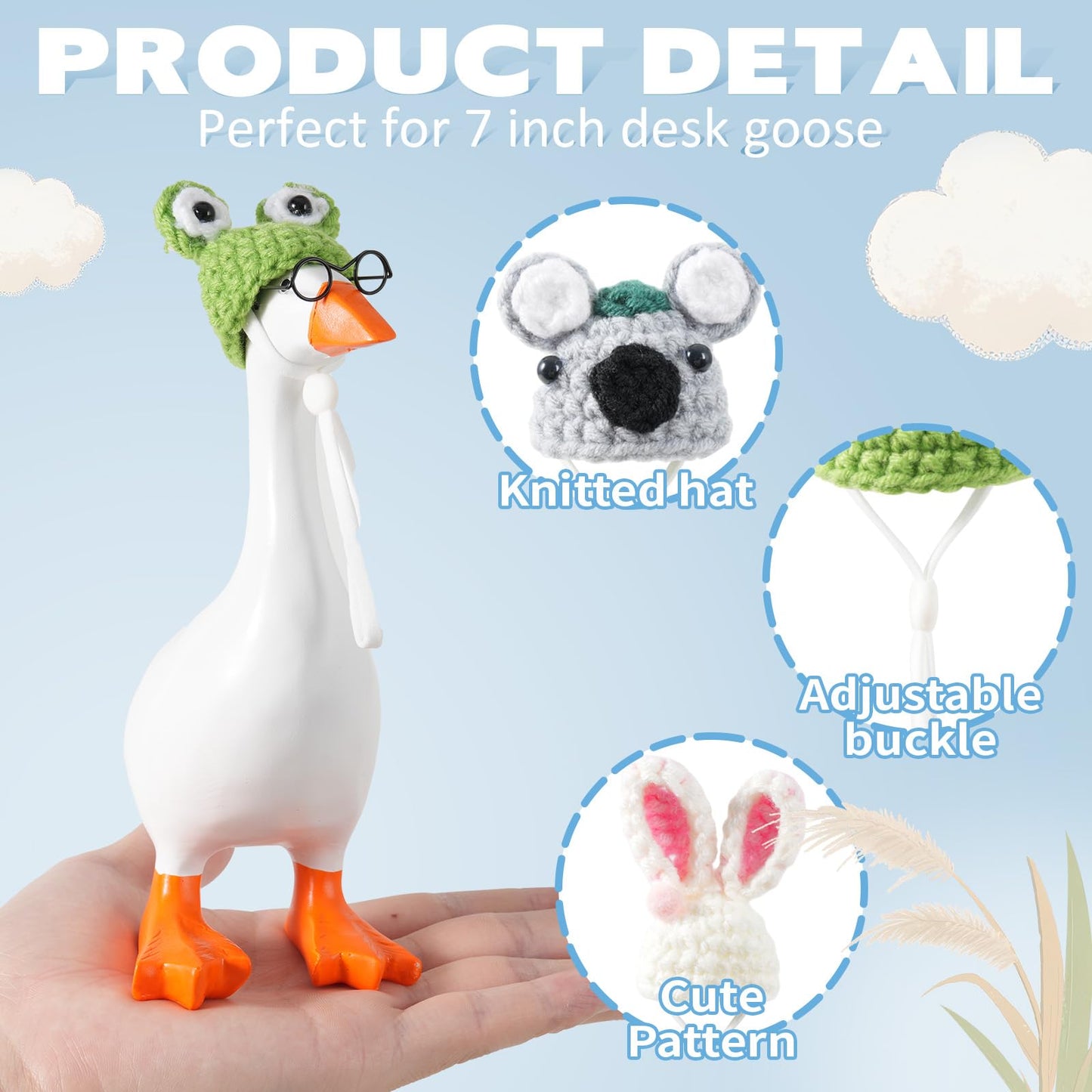 linastu 6-set 7-inch Desk Goose Outfits: Animal Hats & Sunglasses for a 7-inch Goose Statue