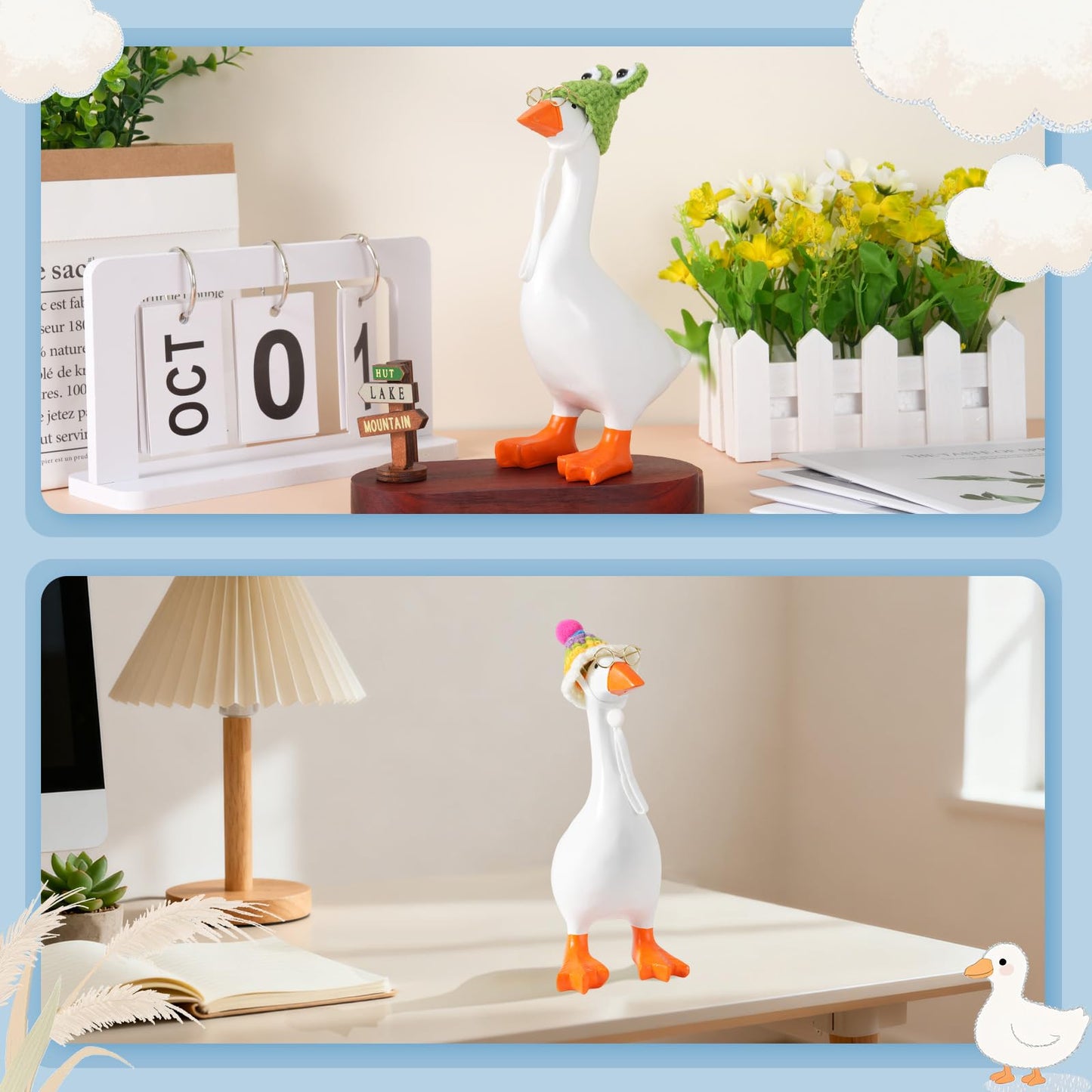 linastu 6-set 7-inch Desk Goose Outfits: Animal Hats & Sunglasses for a 7-inch Goose Statue