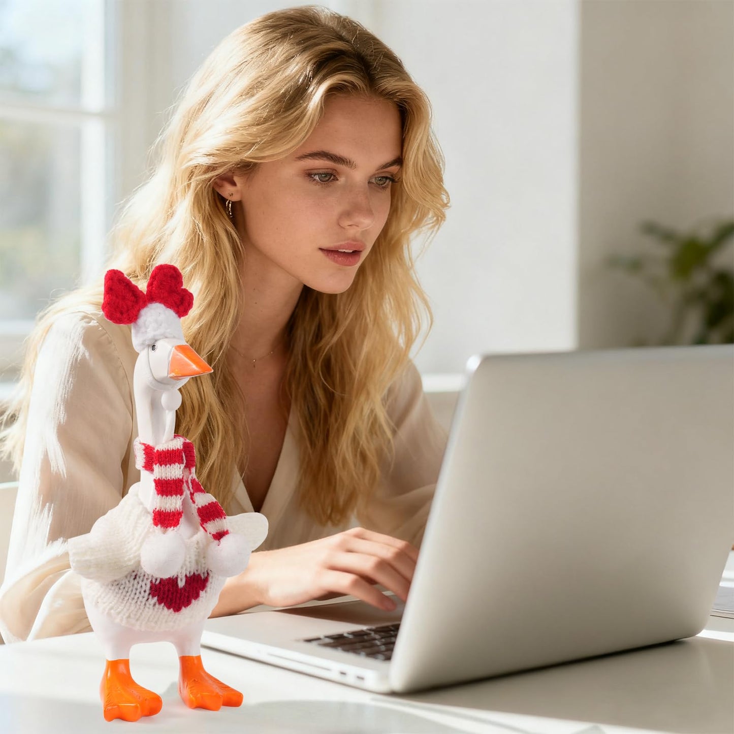 linastu 4 Set 7inch Desk Goose Outfits — Valentine Red Hat, Scarf & Knit Outfit Set for Magnetic Desk Goose Statue