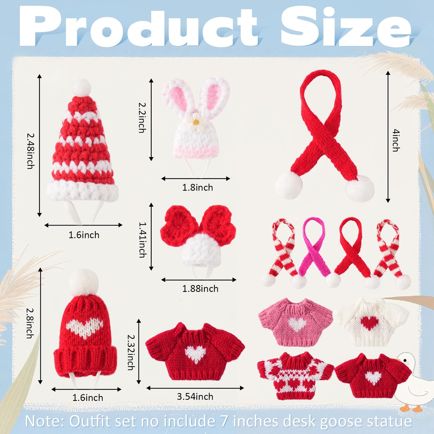 linastu 4 Set 7inch Desk Goose Outfits — Valentine Red Hat, Scarf & Knit Outfit Set for Magnetic Desk Goose Statue