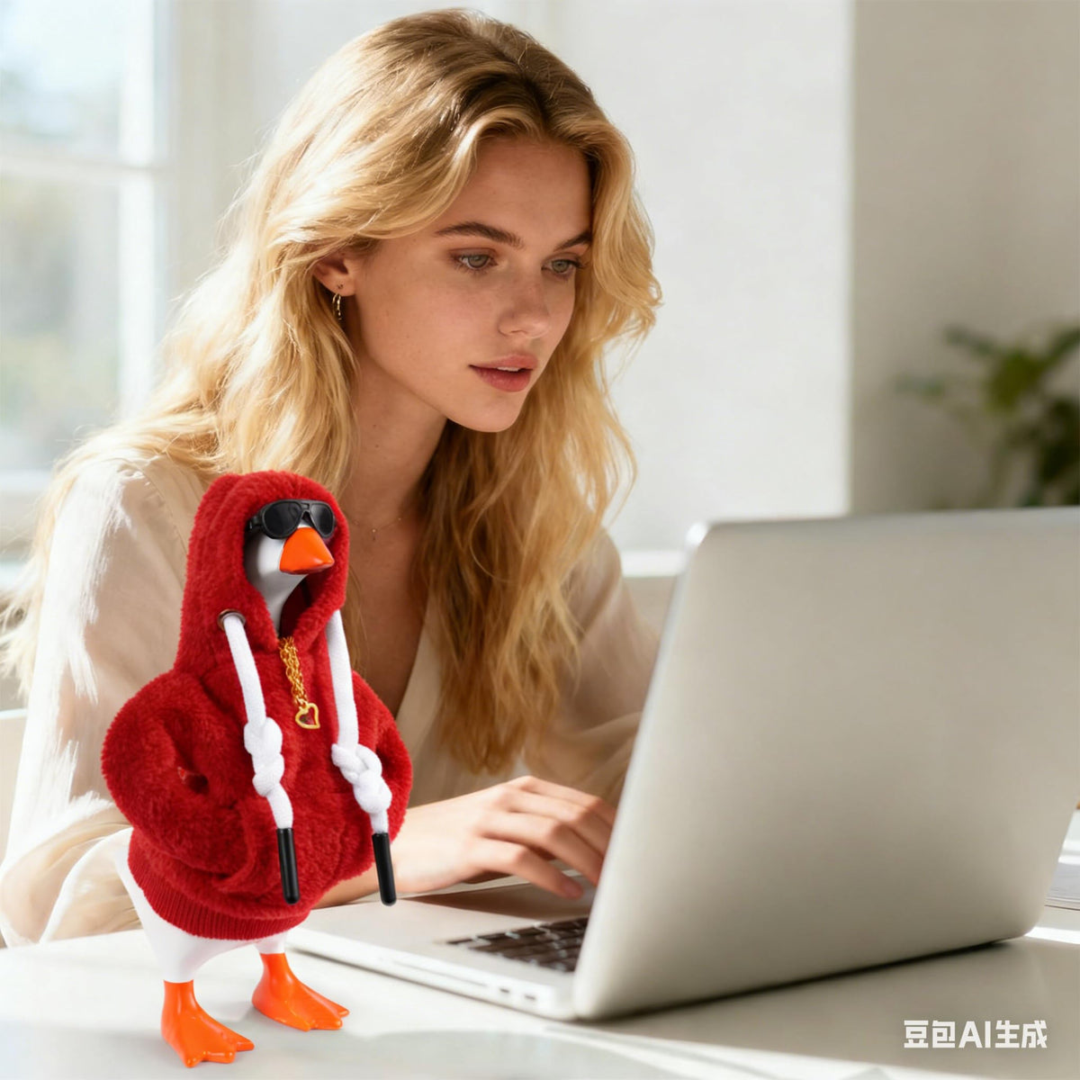 Linastu 6-Piece 7-Inch Desk Goose Outfit Set: Red Hoodie, Sunglasses & Necklace