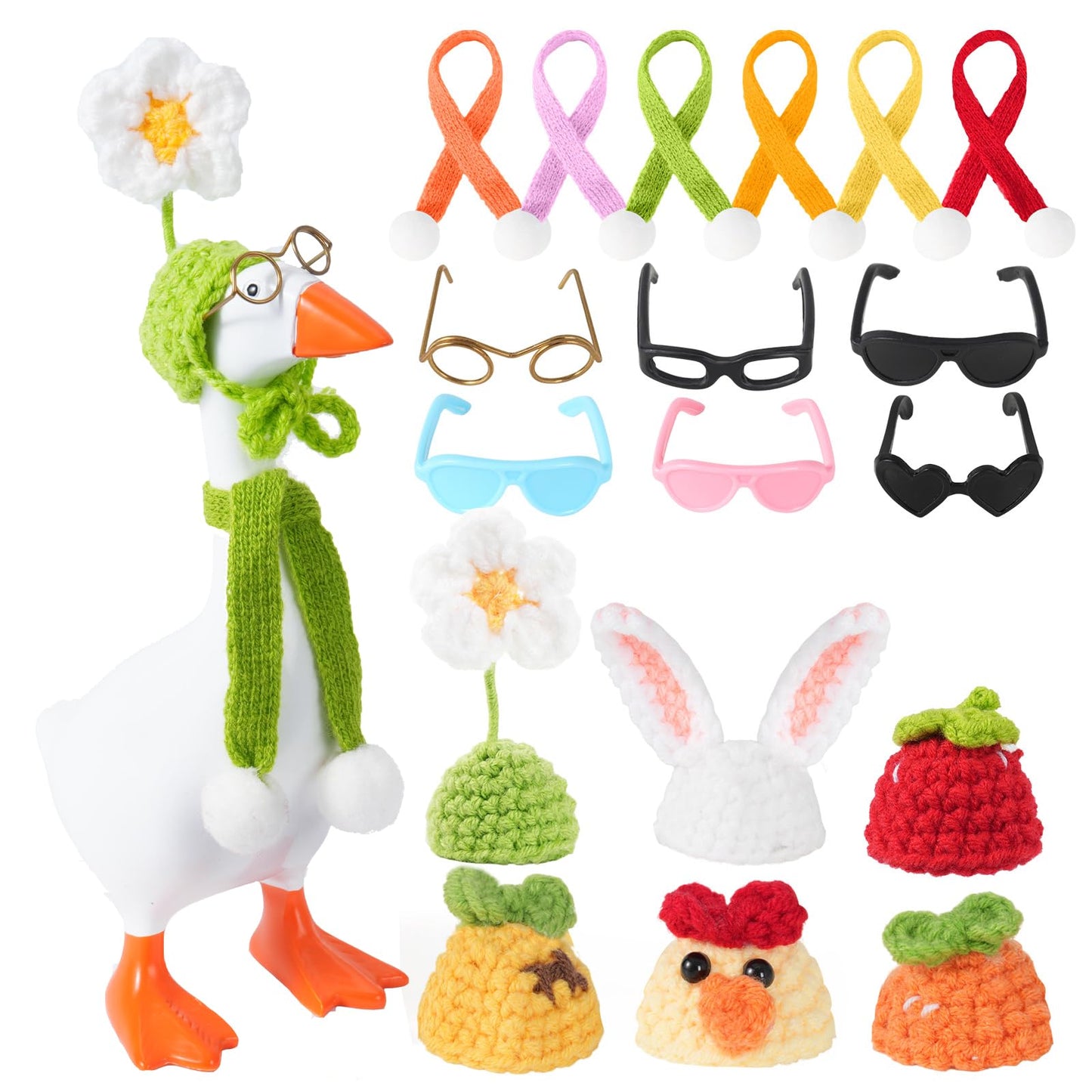 Linastu 6 Set 7inch Desk Goose Outfits — Colorful Hats, Scarves & Sunglasses for Your Mini Desk Goose