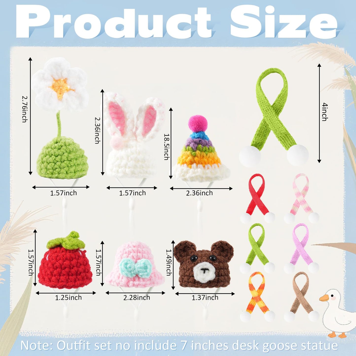 linastu 6-set 7-inch Desk Goose Outfits | Colorful Hat & Scarf Accessories for Magnetic Desk Goose