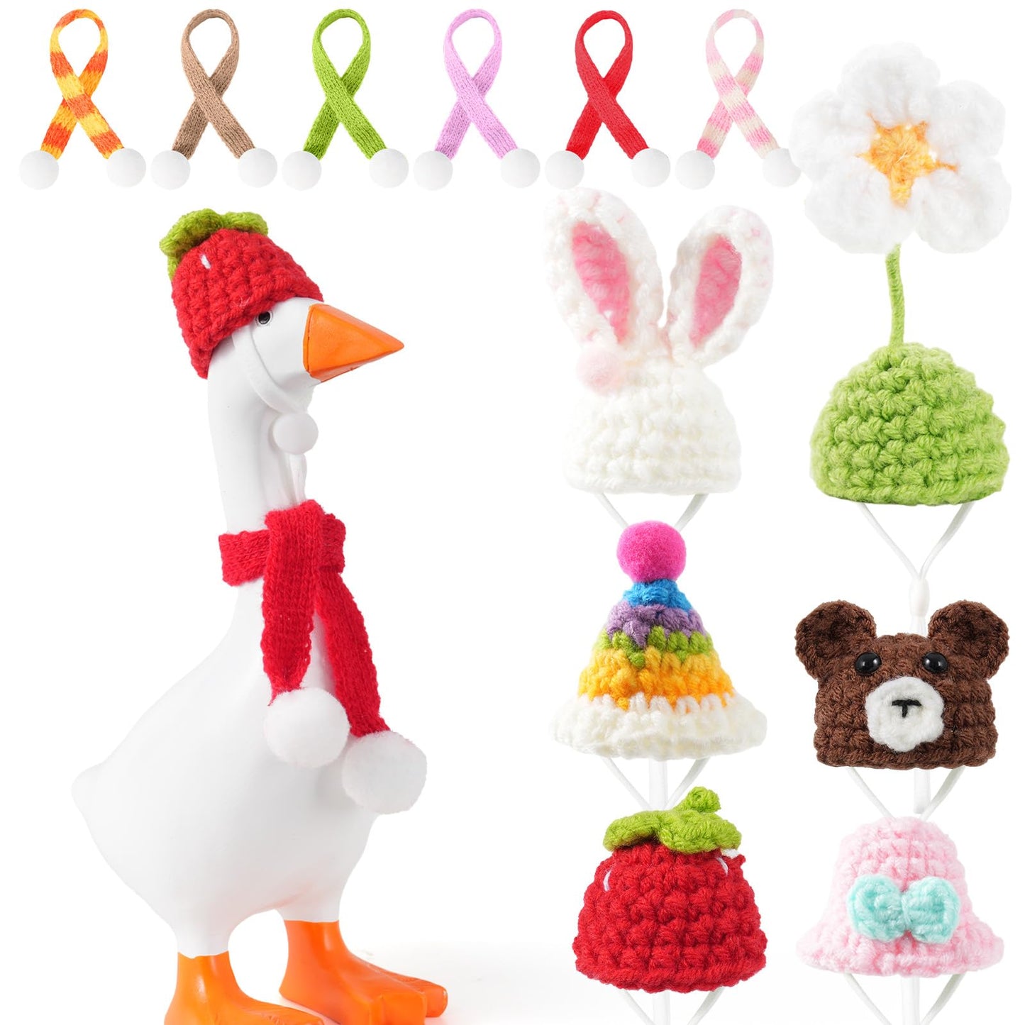 linastu 6-set 7-inch Desk Goose Outfits | Colorful Hat & Scarf Accessories for Magnetic Desk Goose