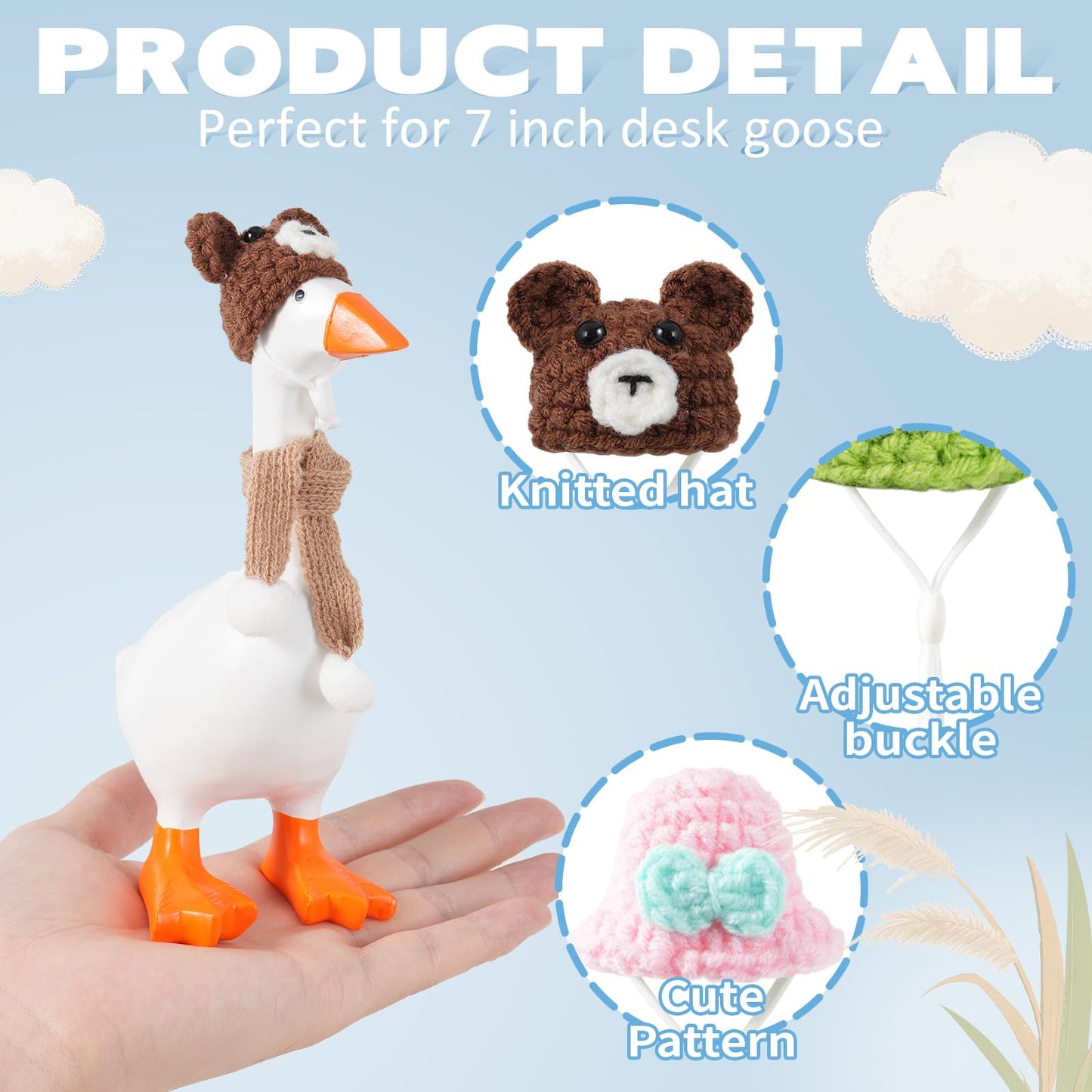 linastu 6-set 7-inch Desk Goose Outfits | Colorful Hat & Scarf Accessories for Magnetic Desk Goose