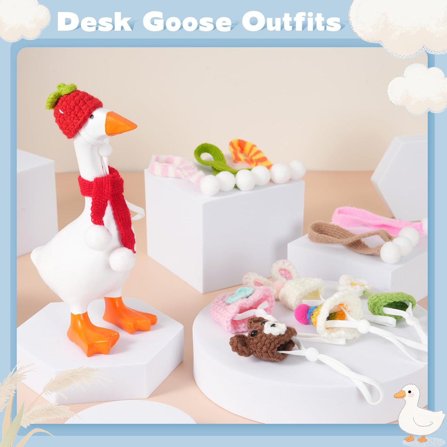 linastu 6-set 7-inch Desk Goose Outfits | Colorful Hat & Scarf Accessories for Magnetic Desk Goose