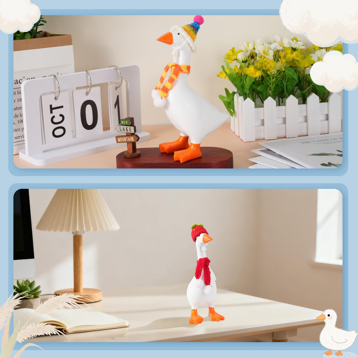 linastu 6-set 7-inch Desk Goose Outfits | Colorful Hat & Scarf Accessories for Magnetic Desk Goose