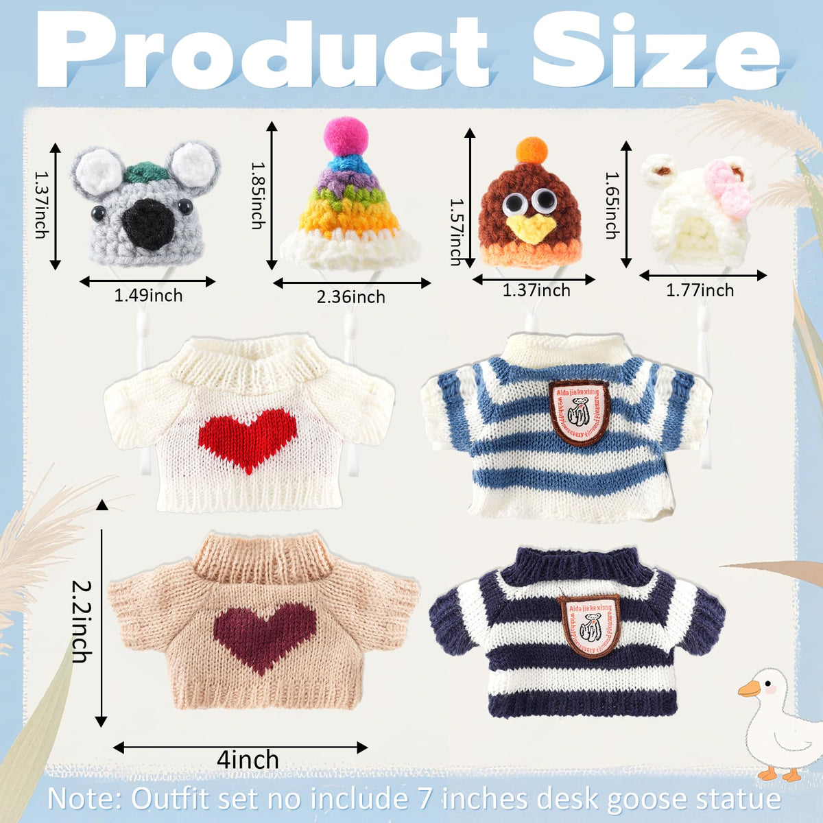 Linastu 4-Set 7-Inch Desk Goose Outfits - White Knit Hats & Sweaters for 7-Inch Desk Goose