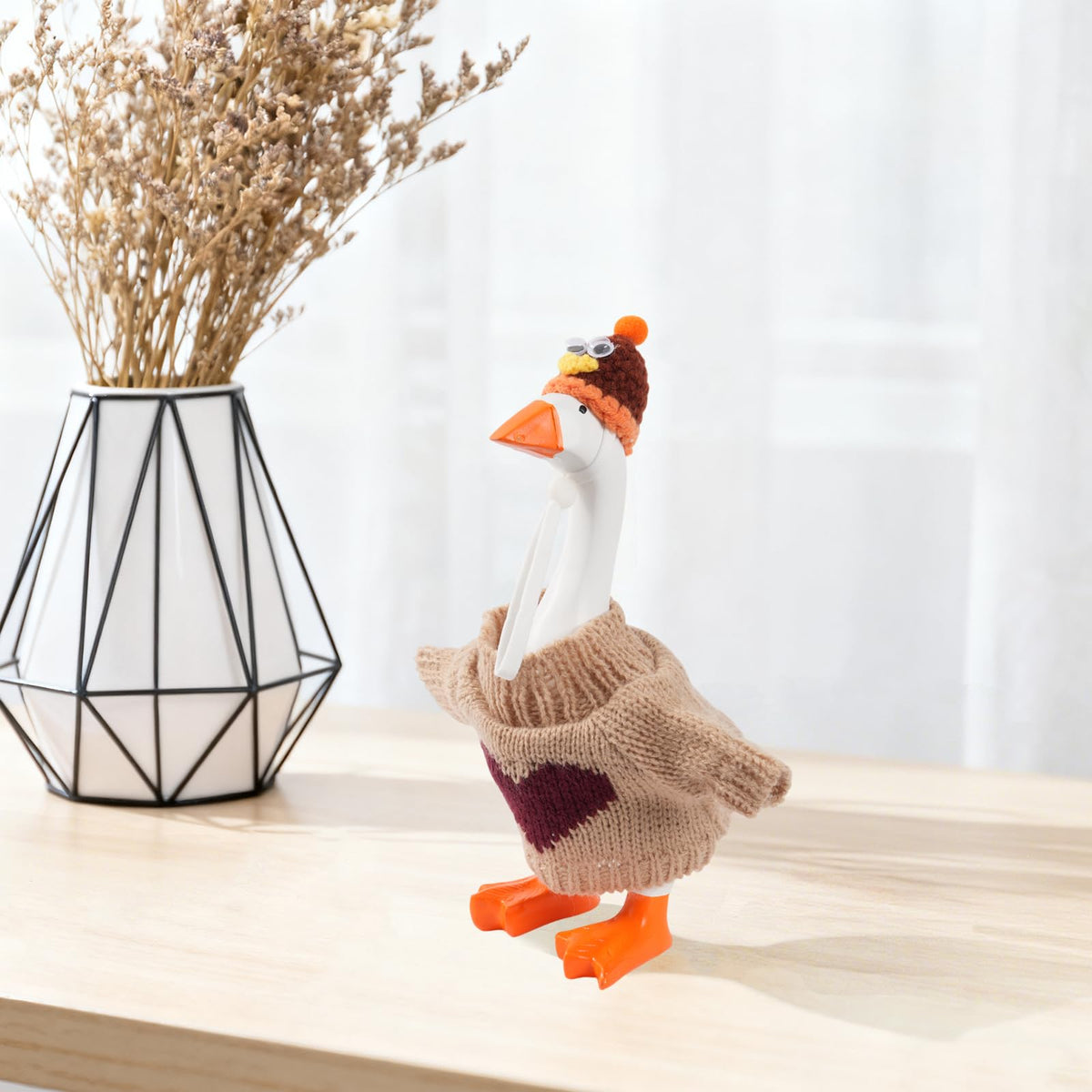 Linastu 4-Set 7-Inch Desk Goose Outfits - White Knit Hats & Sweaters for 7-Inch Desk Goose