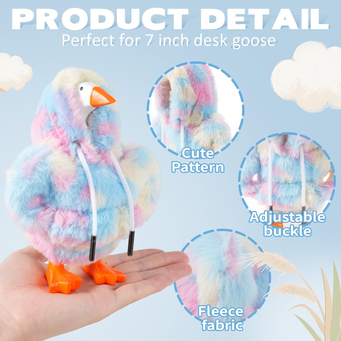 Linastu 7-Inch Desk Goose Outfit — Colorful Plush Hoodie for Mini Desktop Goose