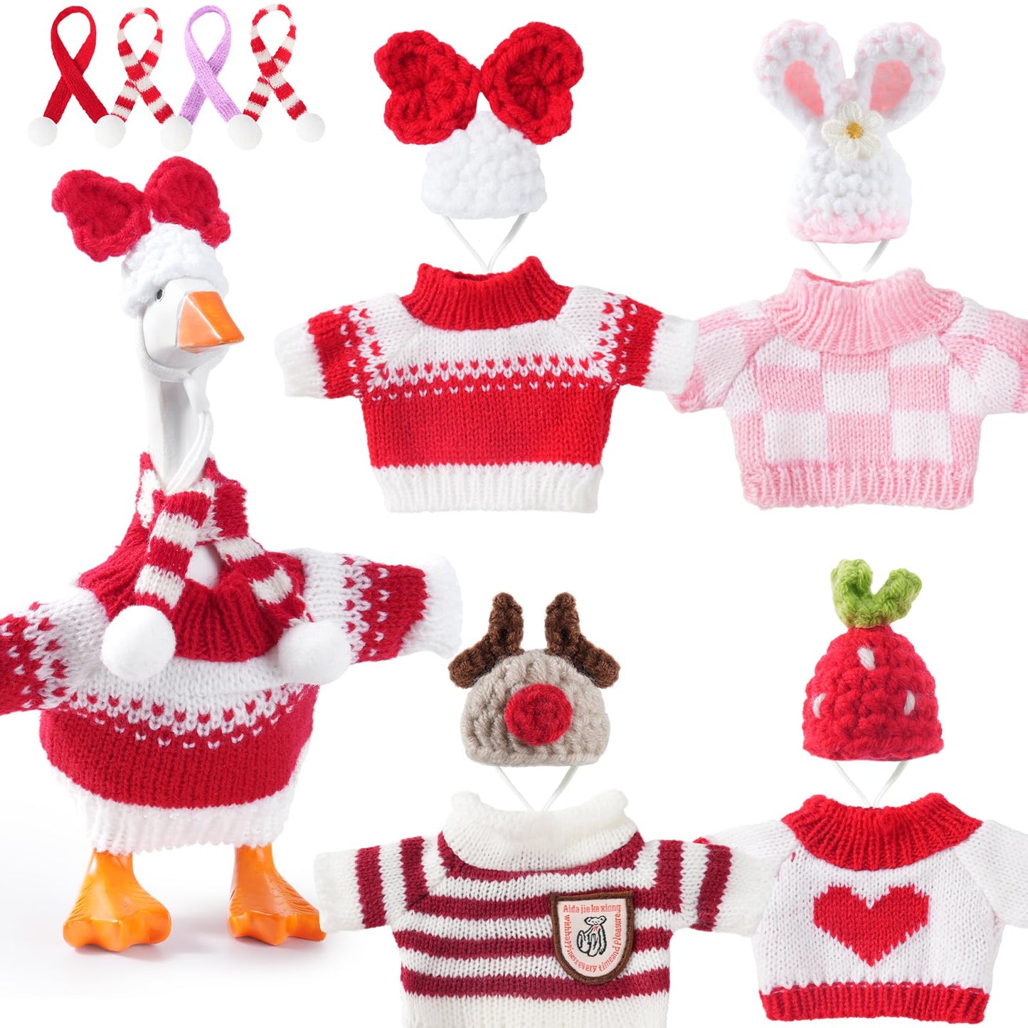 Linastu 4‑Piece Red Desk Goose Outfit Set for 7-Inch Figures | Hat, Scarf & Sweaters
