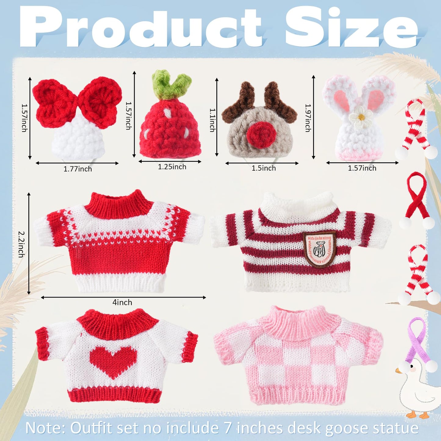 Linastu 4‑Piece Red Desk Goose Outfit Set for 7-Inch Figures | Hat, Scarf & Sweaters