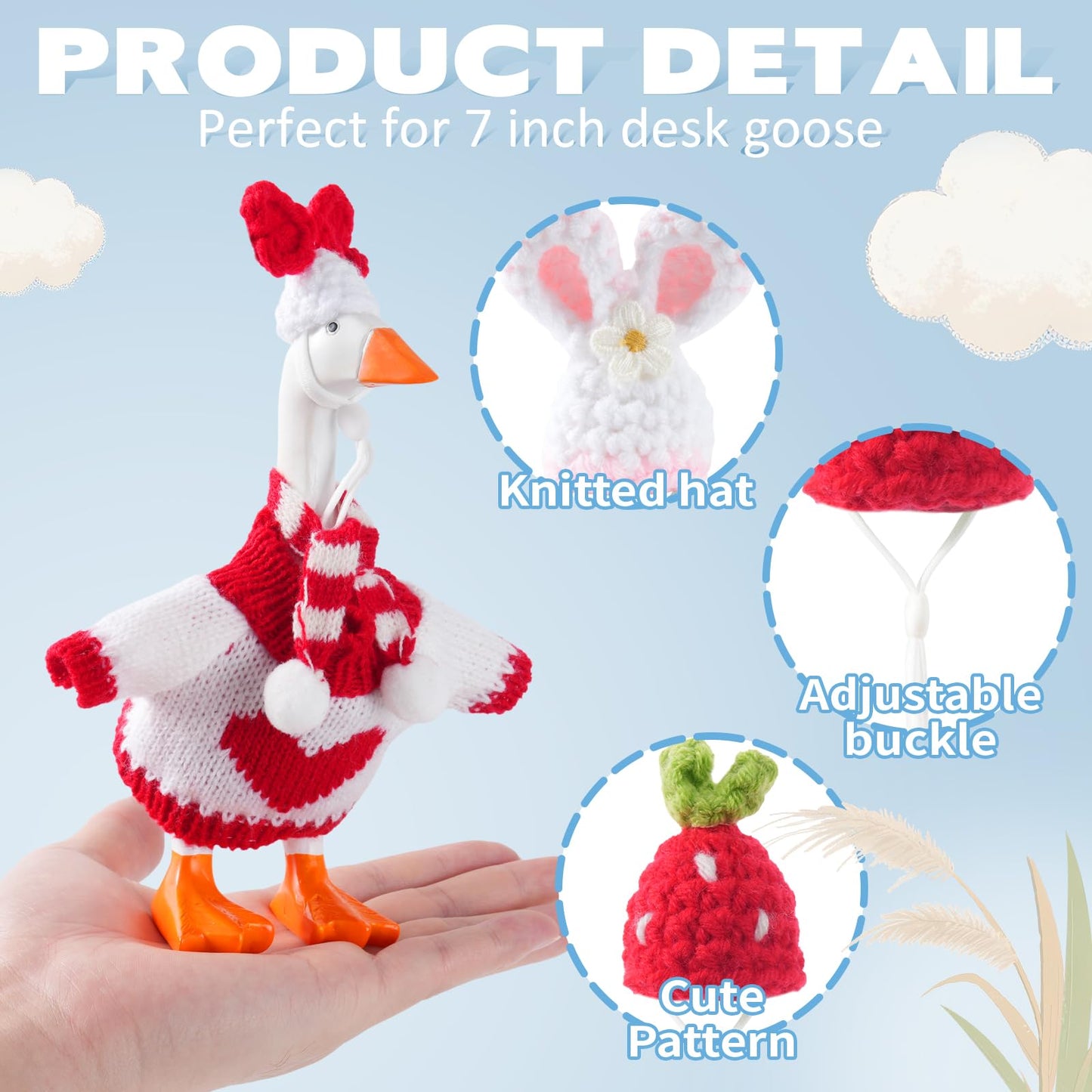 Linastu 4‑Piece Red Desk Goose Outfit Set for 7-Inch Figures | Hat, Scarf & Sweaters