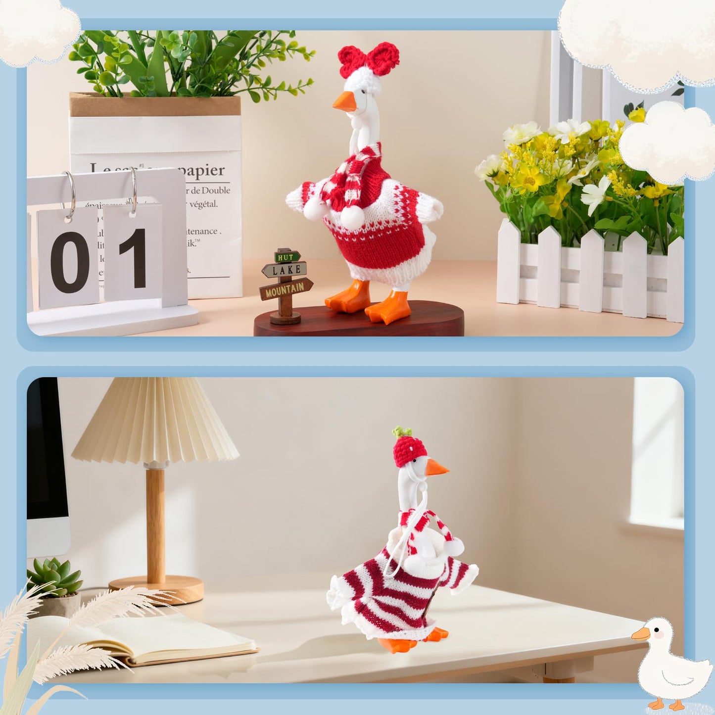 Linastu 4‑Piece Red Desk Goose Outfit Set for 7-Inch Figures | Hat, Scarf & Sweaters
