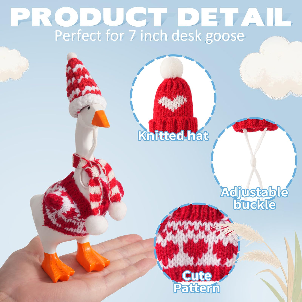 linastu 4 Set 7inch Desk Goose Outfits — Valentine Red Hat, Scarf & Knit Outfit Set for Magnetic Desk Goose Statue