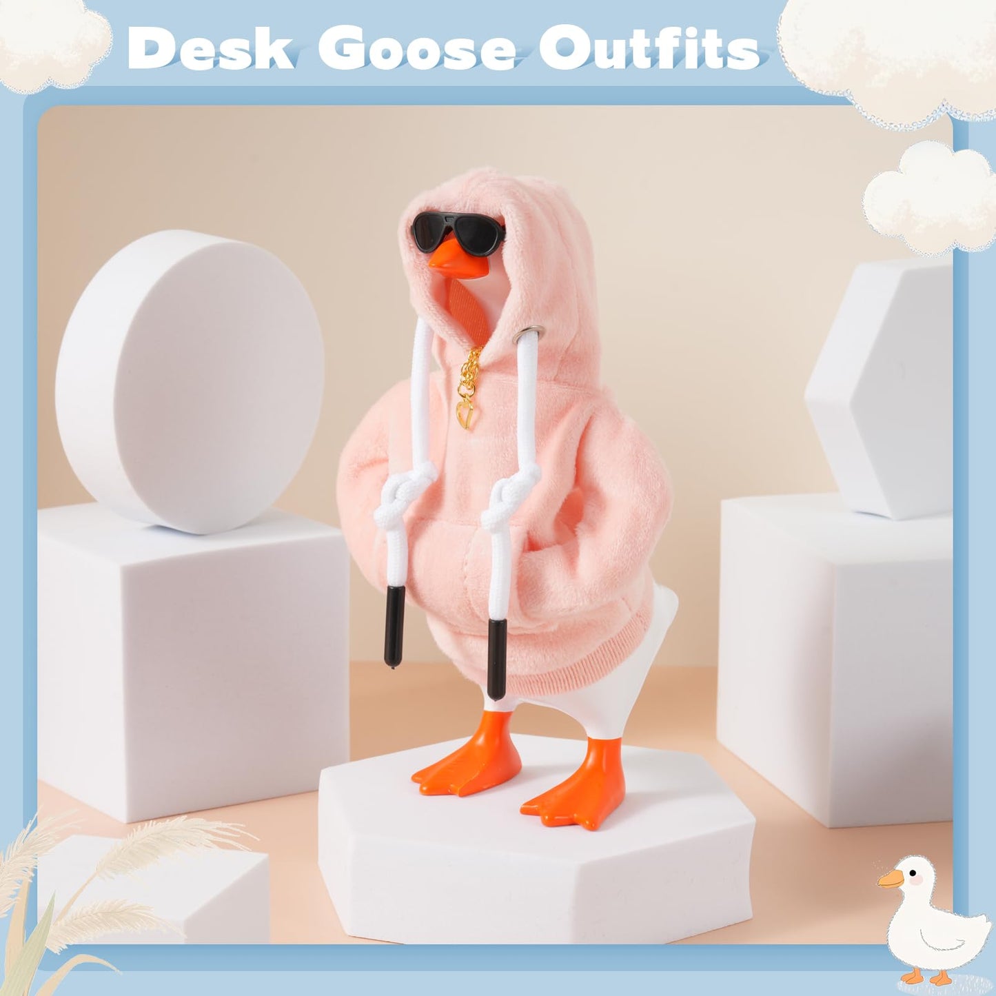 linastu 7-Inch Desk Goose Outfit Set – Pink Hoodie, Sunglasses & Necklace for Magnetic Goose Statue