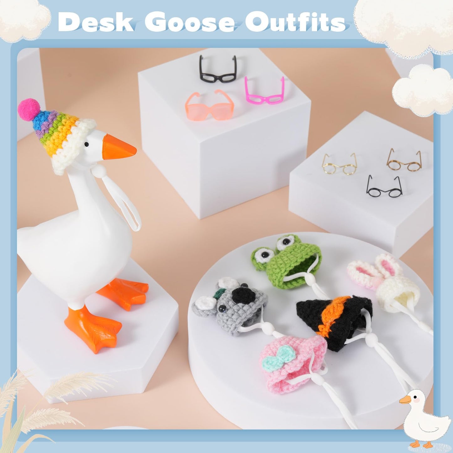 linastu 6-set 7-inch Desk Goose Outfits: Animal Hats & Sunglasses for a 7-inch Goose Statue