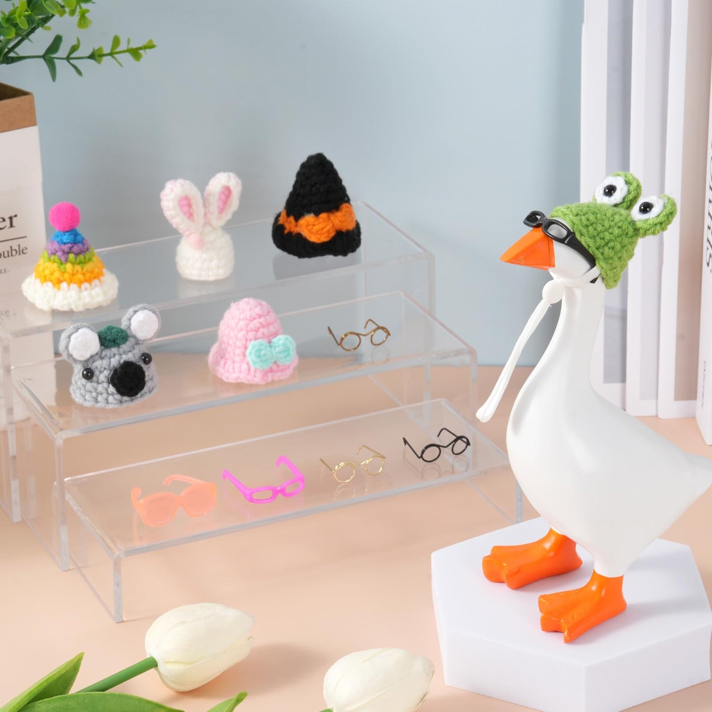 linastu 6-set 7-inch Desk Goose Outfits: Animal Hats & Sunglasses for a 7-inch Goose Statue