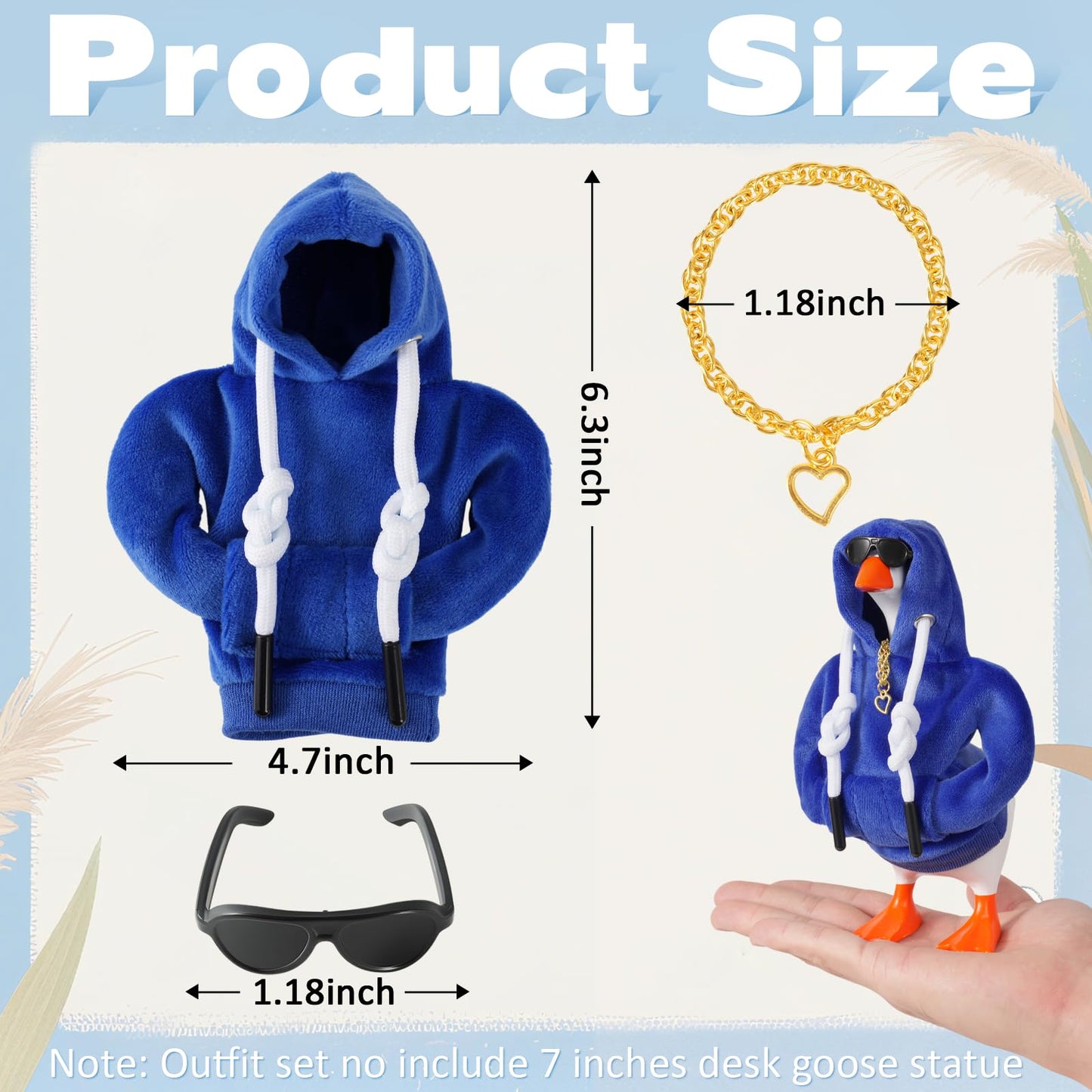 Linastu 6‑Set 7-Inch Desk Goose Outfit – Dark Blue Hoodie, Sunglasses & Necklace for Mini Desk Goose