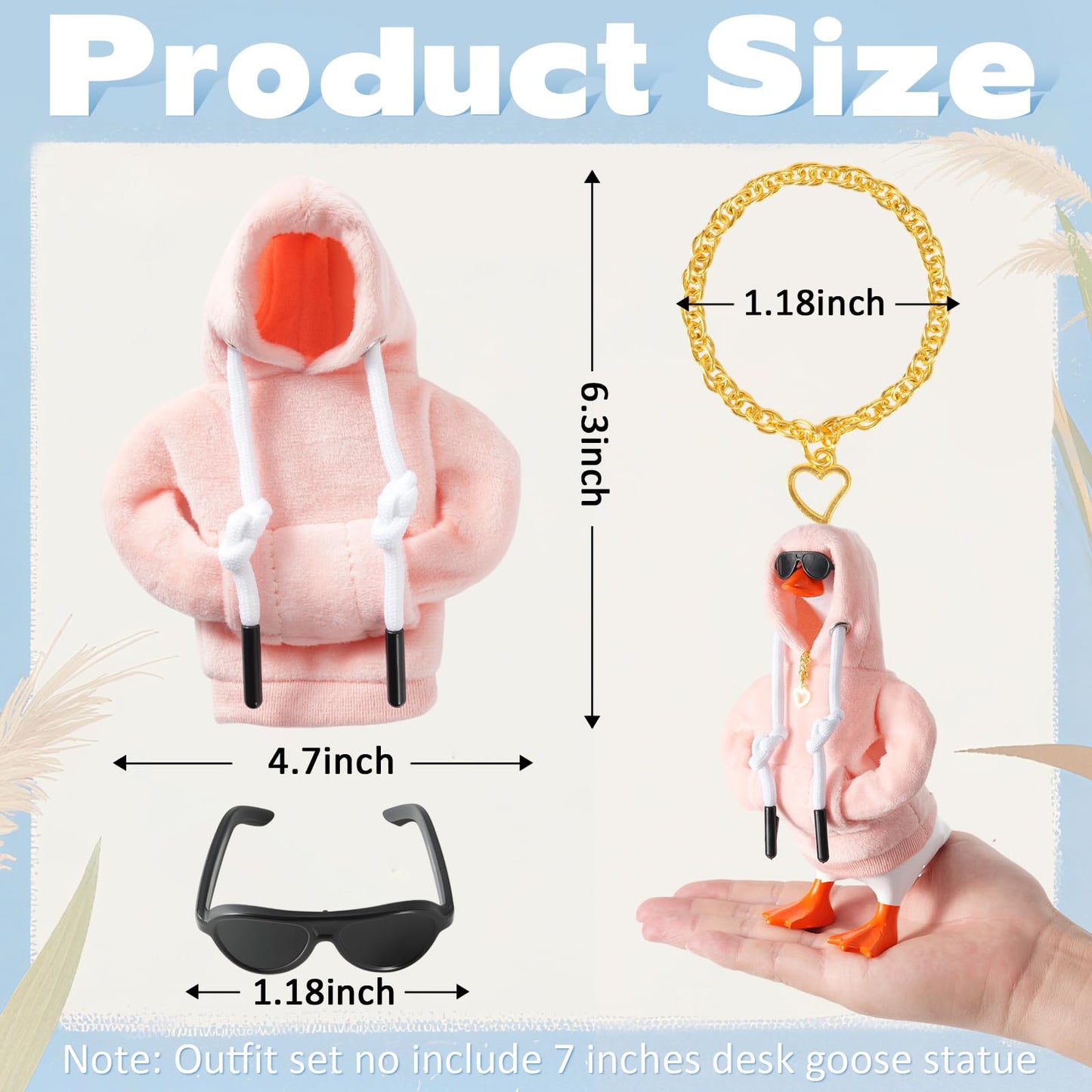 linastu 7-Inch Desk Goose Outfit Set – Pink Hoodie, Sunglasses & Necklace for Magnetic Goose Statue