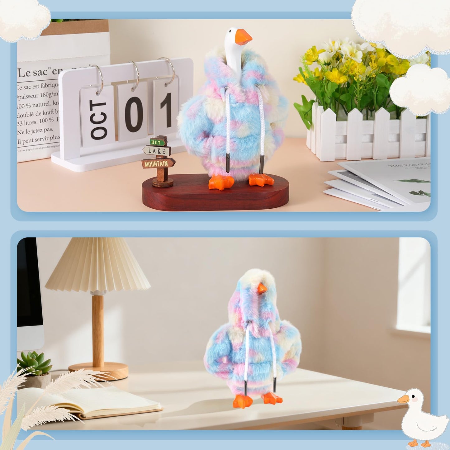 Linastu 7-Inch Desk Goose Outfit — Colorful Plush Hoodie for Mini Desktop Goose