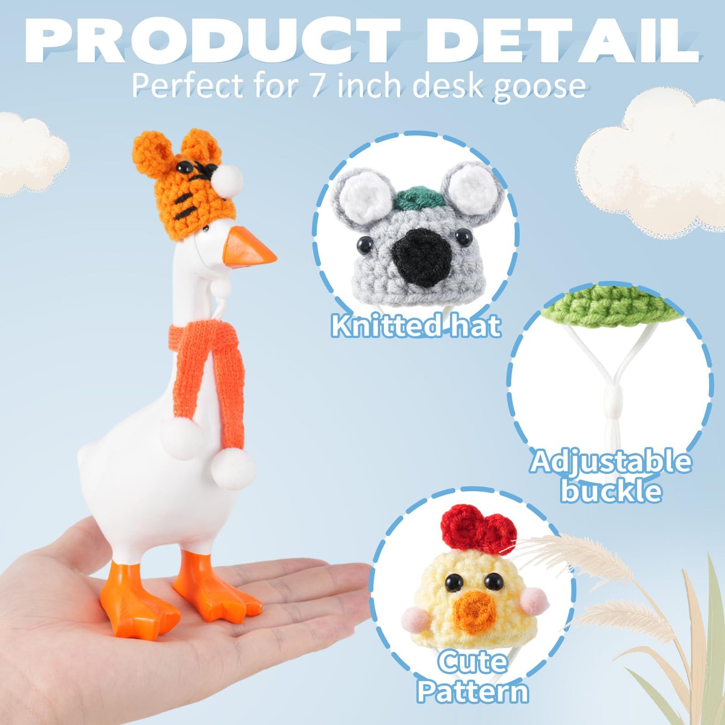 linastu 6-piece set 7inch desk goose outfits – cozy animal hats & scarves for magnetic desk goose