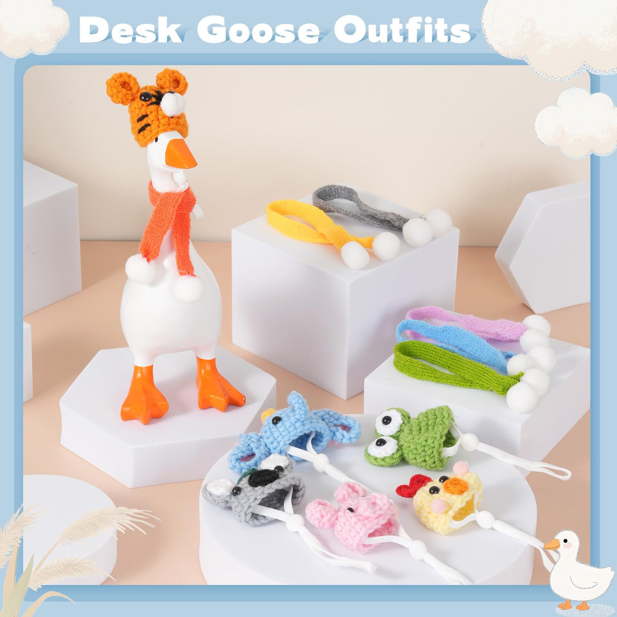 linastu 6-piece set 7inch desk goose outfits – cozy animal hats & scarves for magnetic desk goose