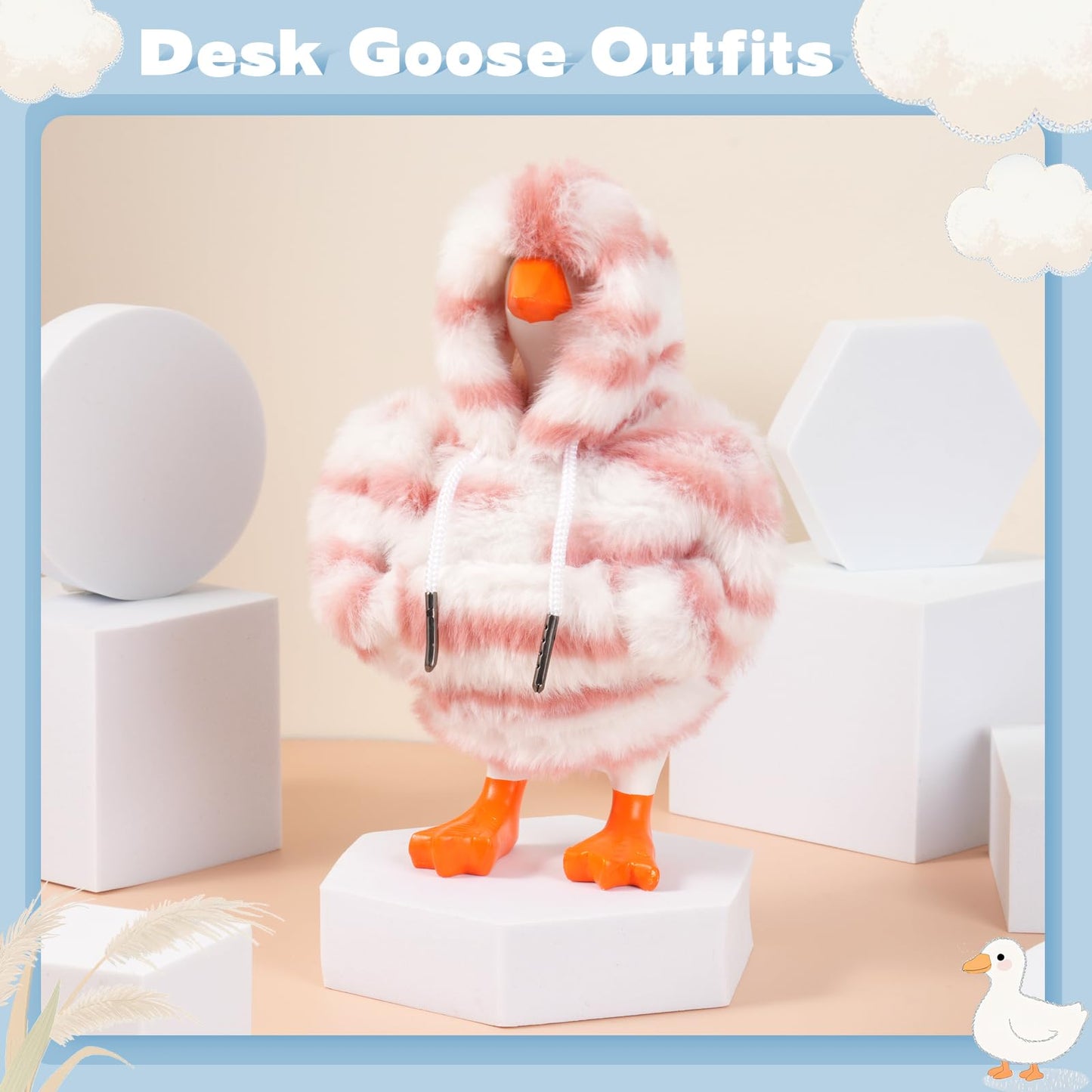 linastu 7-Inch Desk Goose Outfit: Pink Tiger Stripe Hoodie for Mini Desk Goose – Plush Accessory
