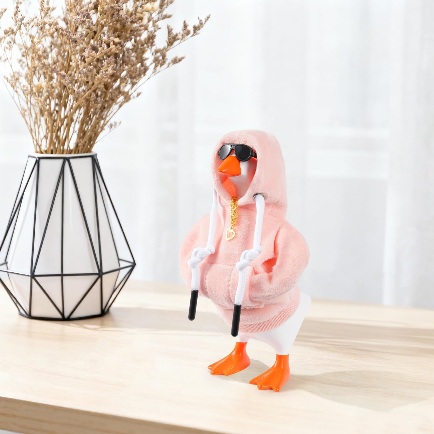 linastu 7-Inch Desk Goose Outfit Set – Pink Hoodie, Sunglasses & Necklace for Magnetic Goose Statue