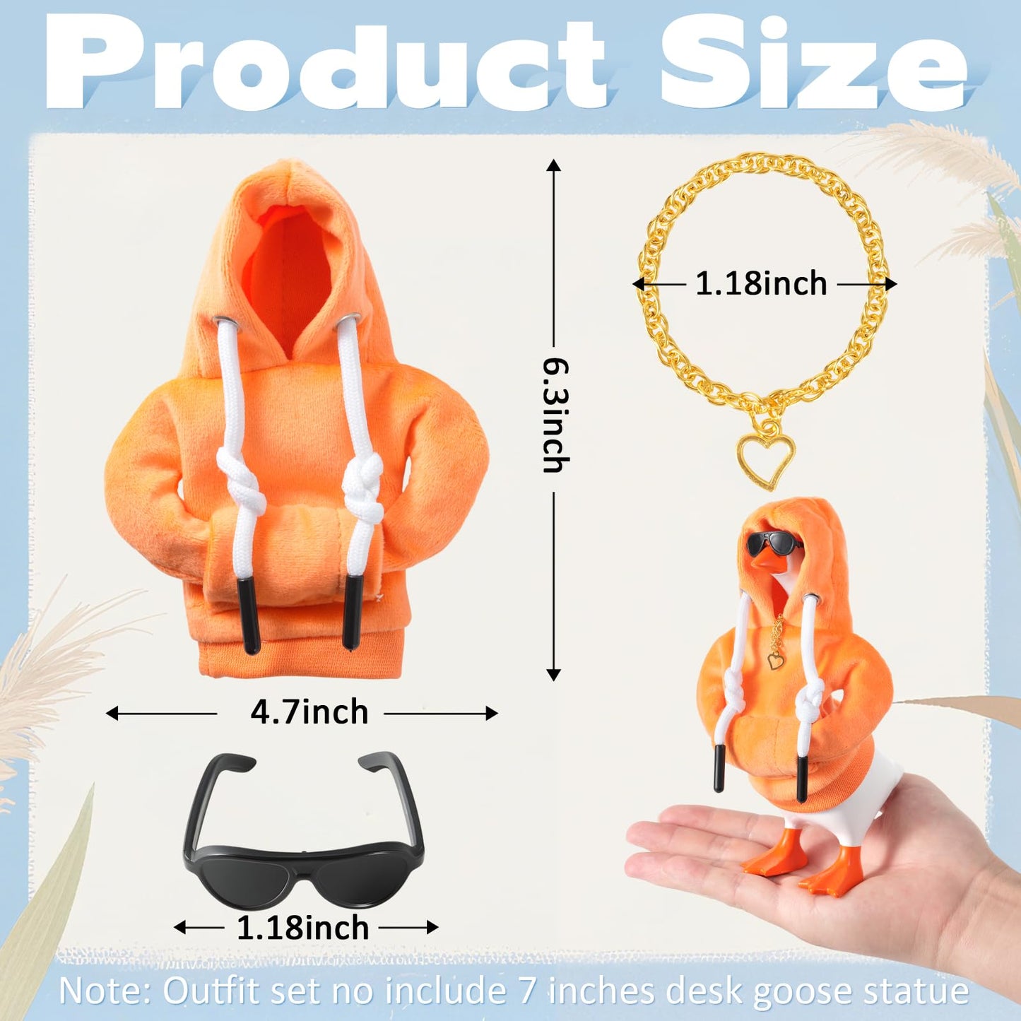 Linastu 7-Inch Desk Goose Outfit: Orange Hoodie, Sunglasses & Gold Necklace