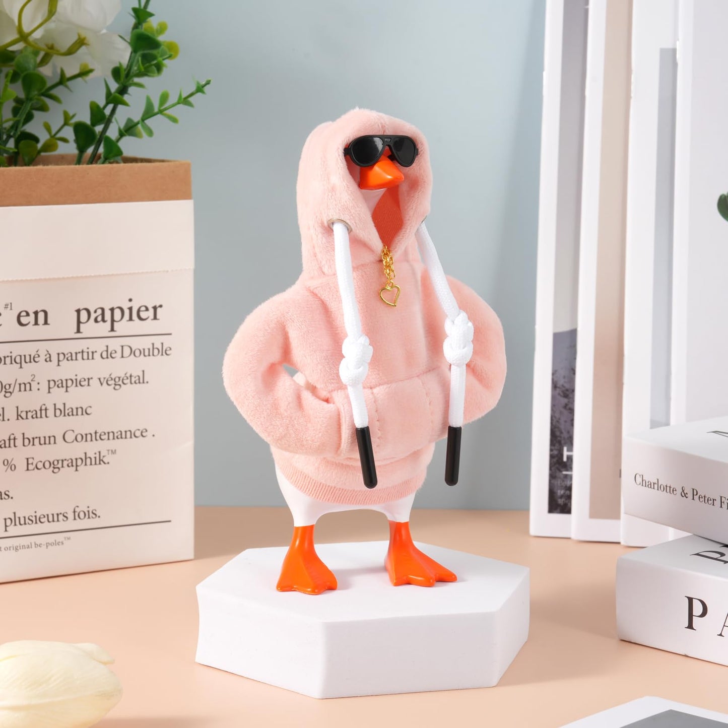 linastu 7-Inch Desk Goose Outfit Set – Pink Hoodie, Sunglasses & Necklace for Magnetic Goose Statue