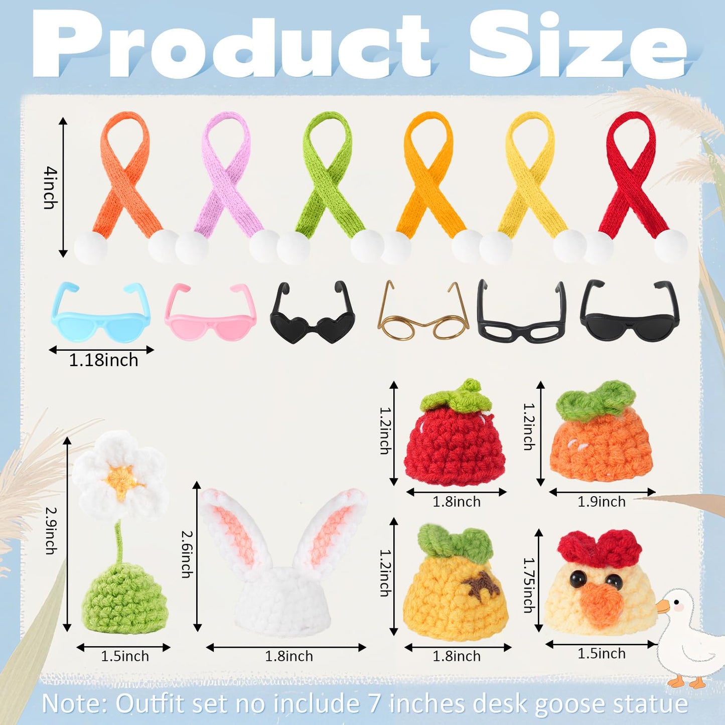 Linastu 6 Set 7inch Desk Goose Outfits — Colorful Hats, Scarves & Sunglasses for Your Mini Desk Goose