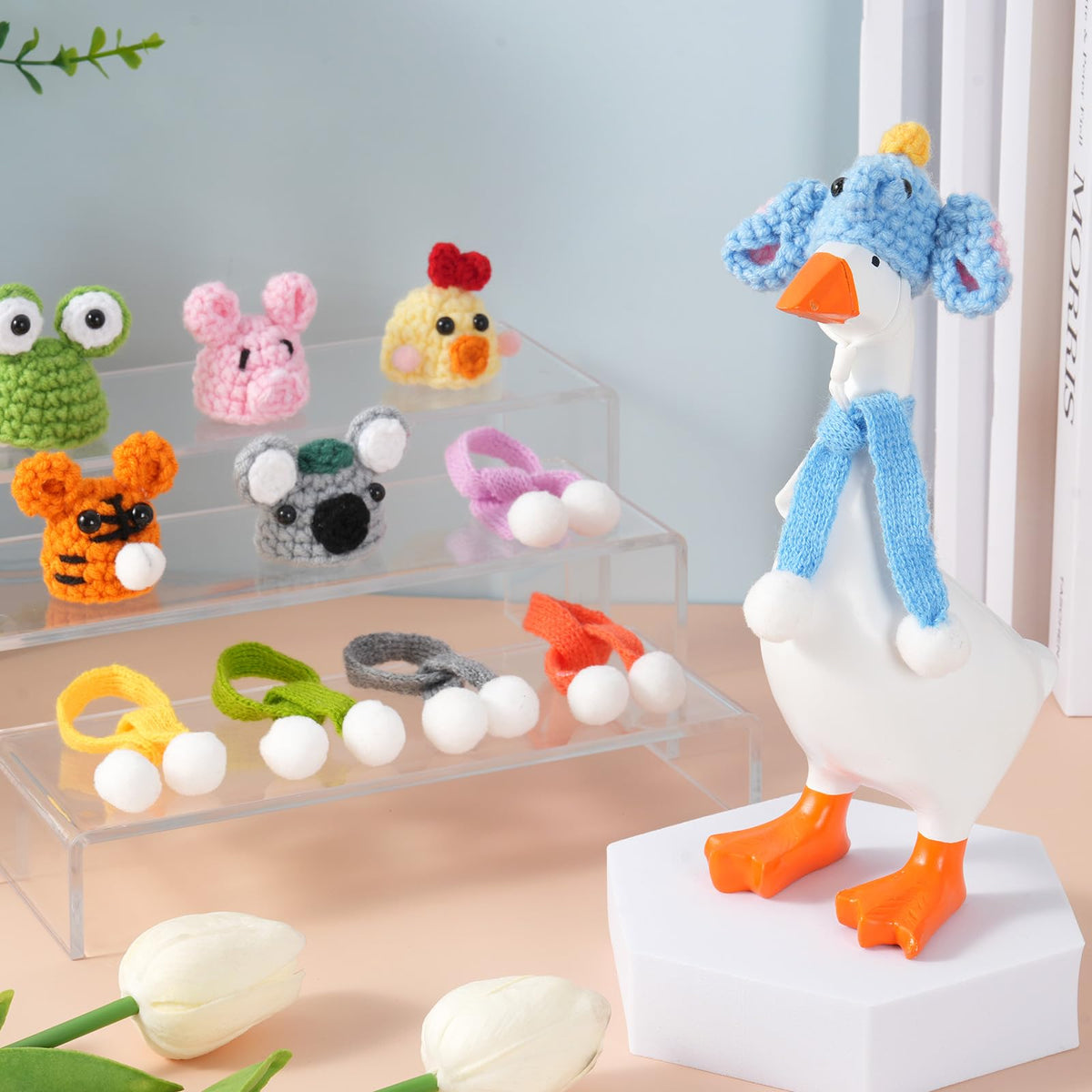 linastu 6-piece set 7inch desk goose outfits – cozy animal hats & scarves for magnetic desk goose