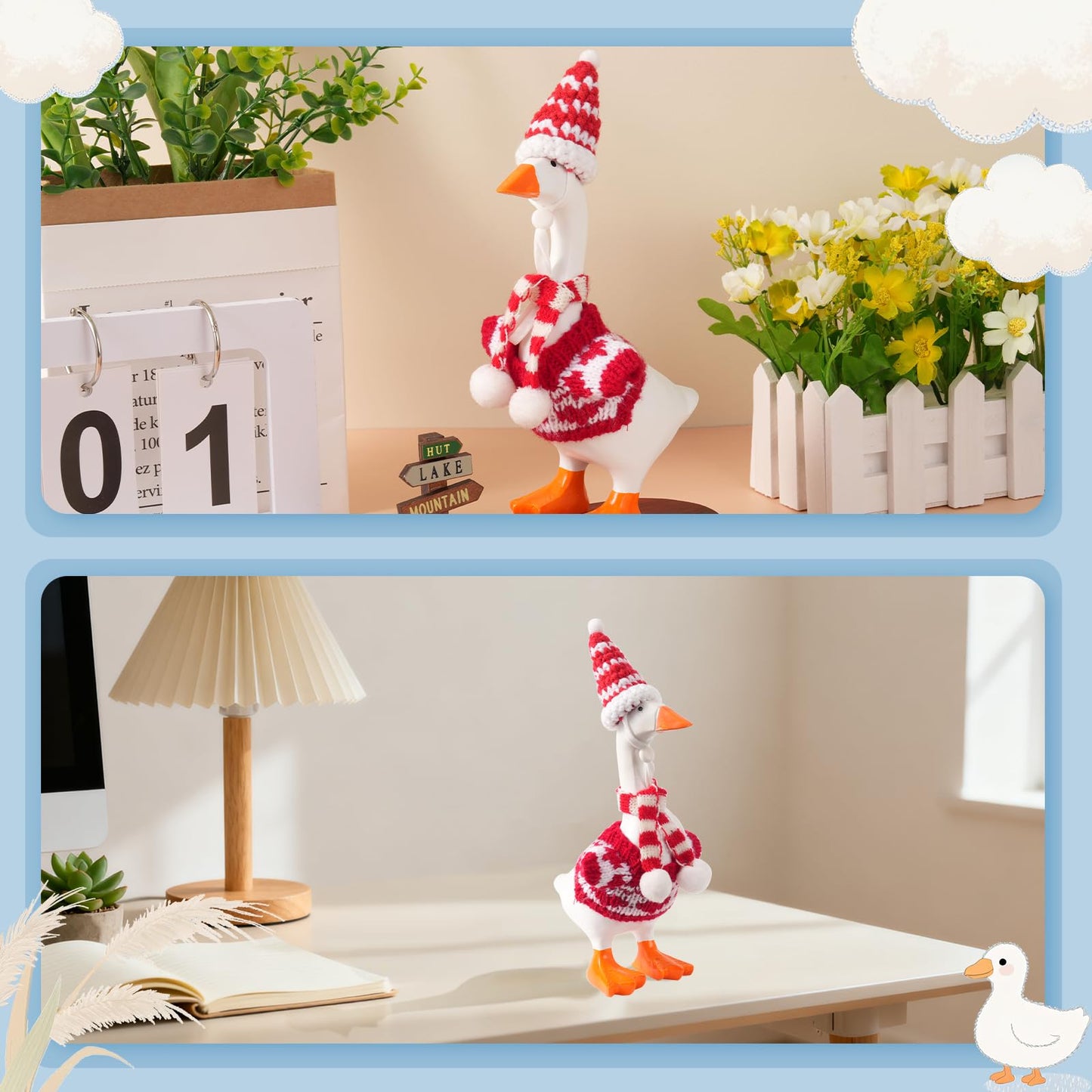 linastu 4 Set 7inch Desk Goose Outfits — Valentine Red Hat, Scarf & Knit Outfit Set for Magnetic Desk Goose Statue