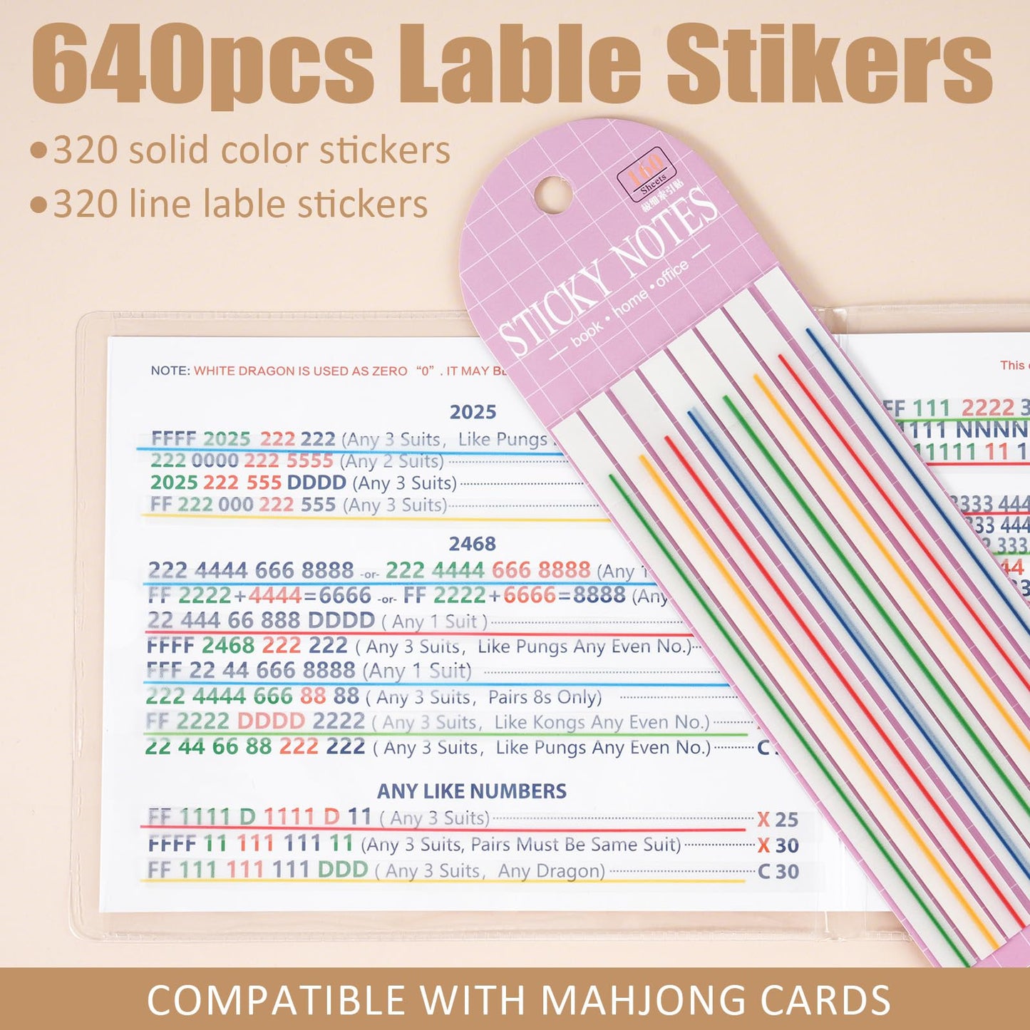 Linastu 640-Pack Mahjong Card Highlighter Tape – Reusable, No Residue, 4-Color Set
