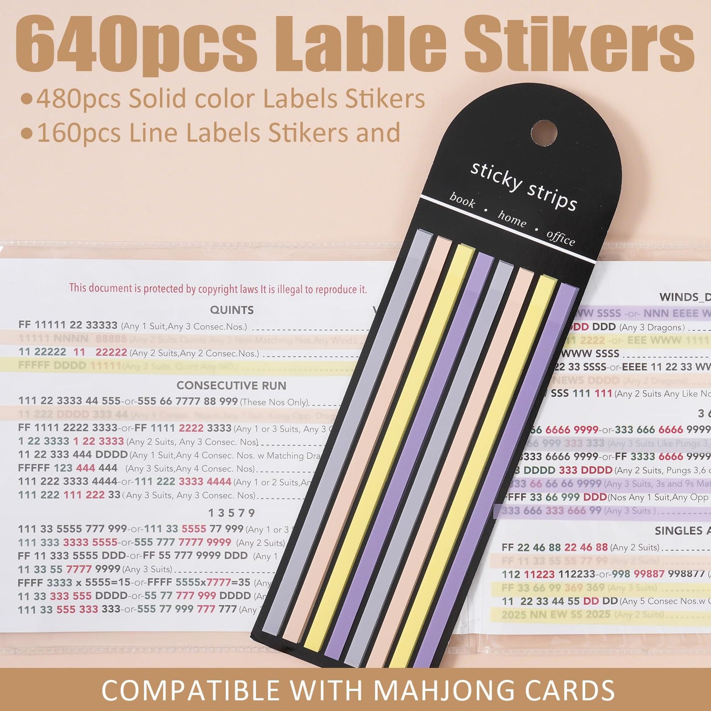Linastu 640 Pcs Mahjong Card Highlighter Tape — Reusable, No Residue, Transparent Markers
