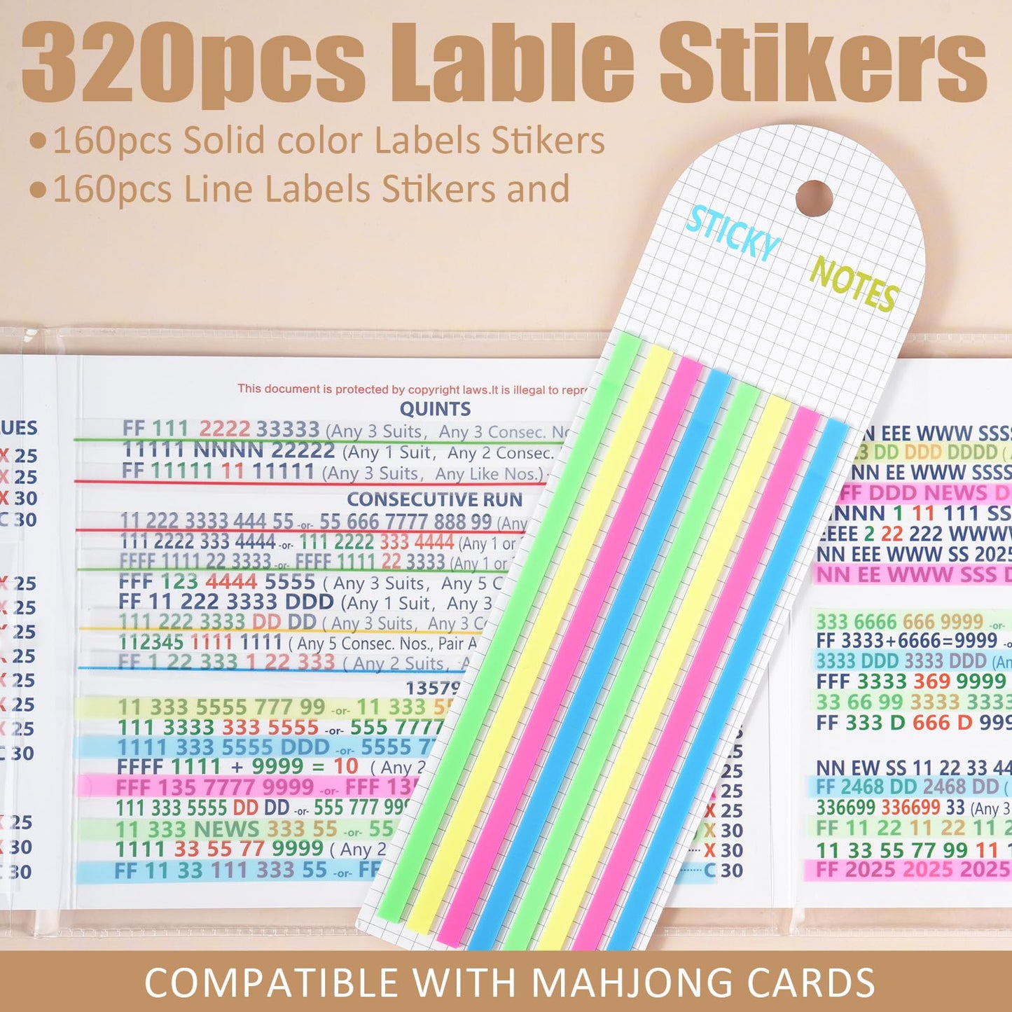 Linastu 320-Pack Mahjong Line Highlighter Tape — Reusable, No-Residue Card Markers