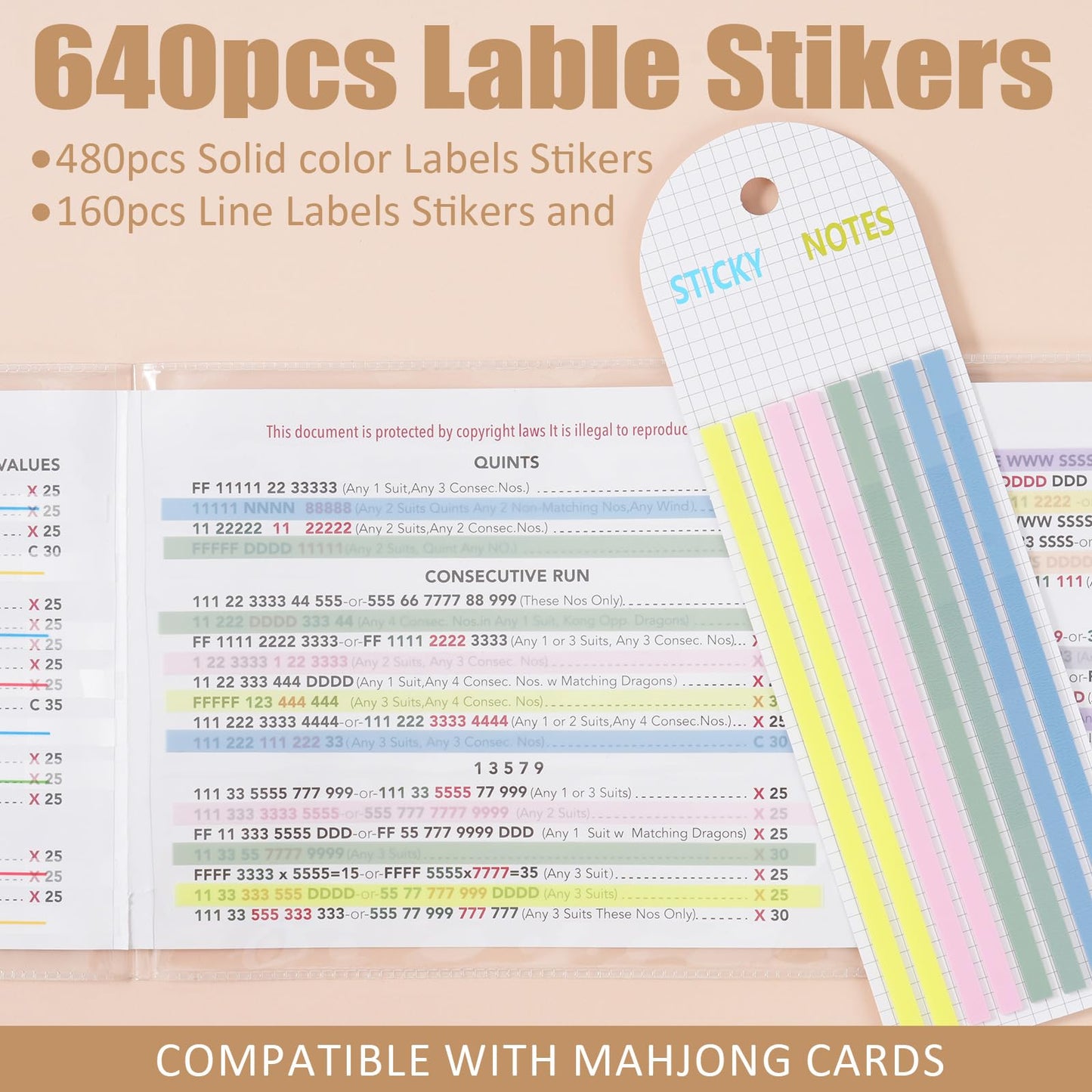 Linastu 640 Pcs Mahjong Card Highlighter Tape — Reusable, No Residue, Transparent Markers