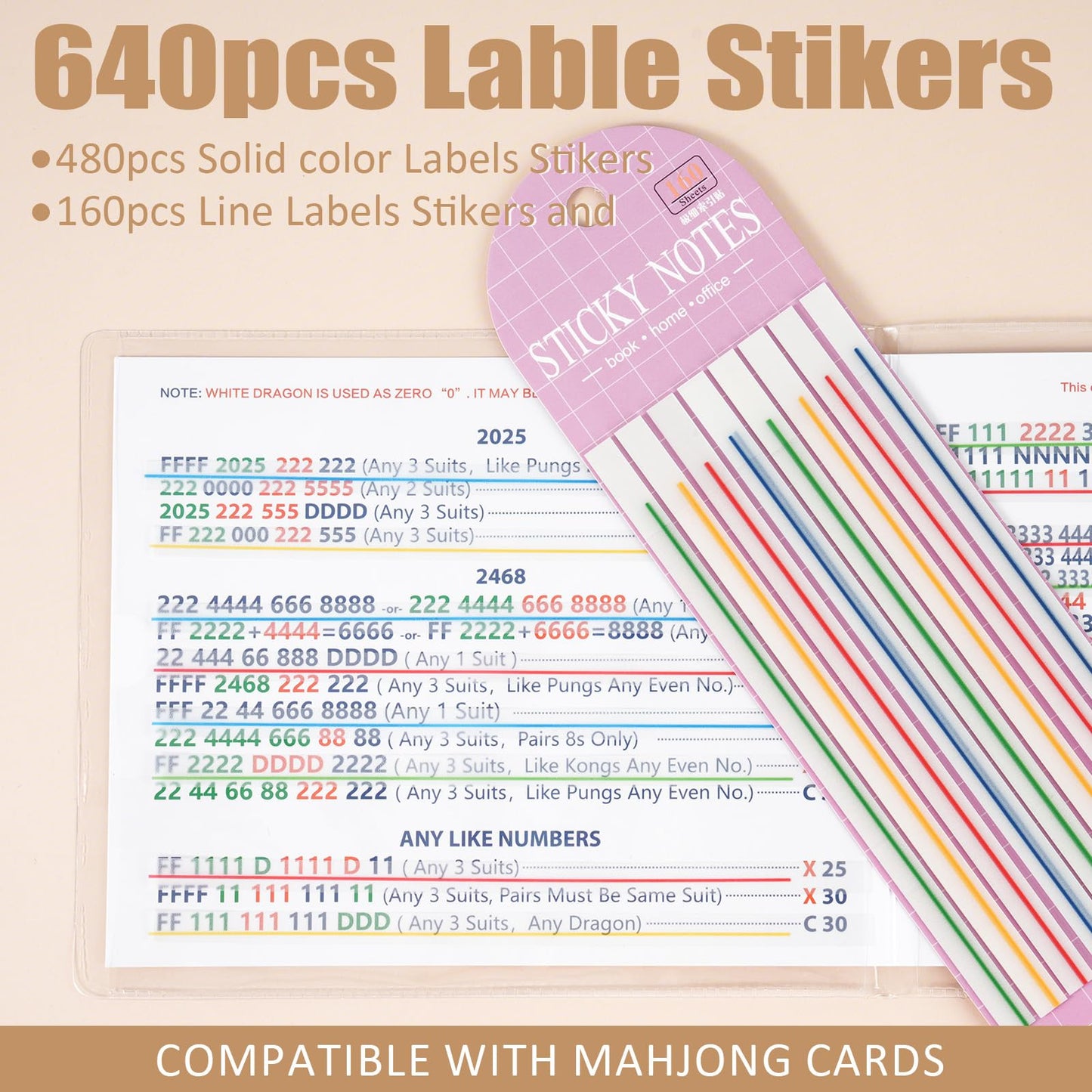 Linastu 640 Pcs Mahjong Card Highlighter Tape — Reusable, No Residue, Transparent Markers