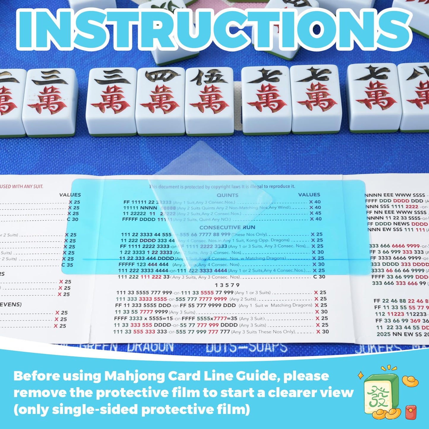 Linastu 4Pack Mahjong Line Finder – Line Reader Guide for Mah Jongg (Blue/Yellow/Green/Pink)