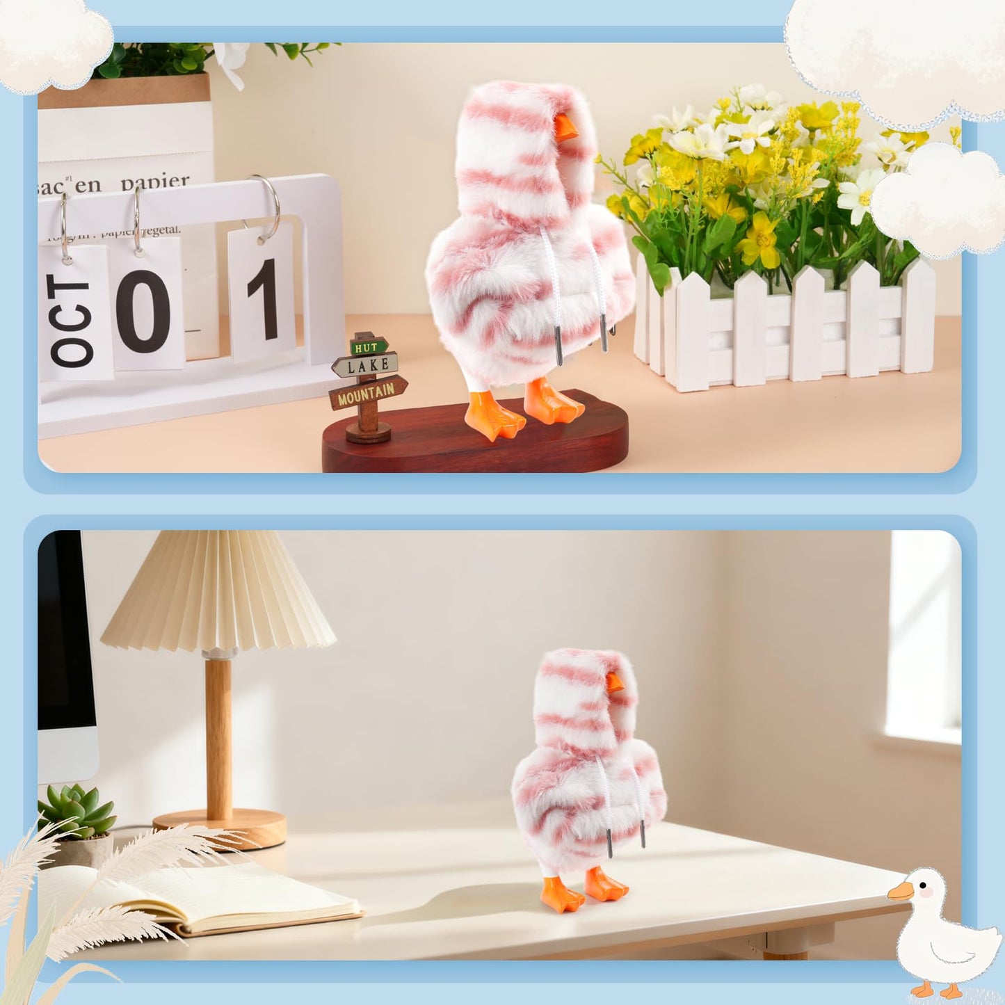 linastu 7-Inch Desk Goose Outfit: Pink Tiger Stripe Hoodie for Mini Desk Goose – Plush Accessory