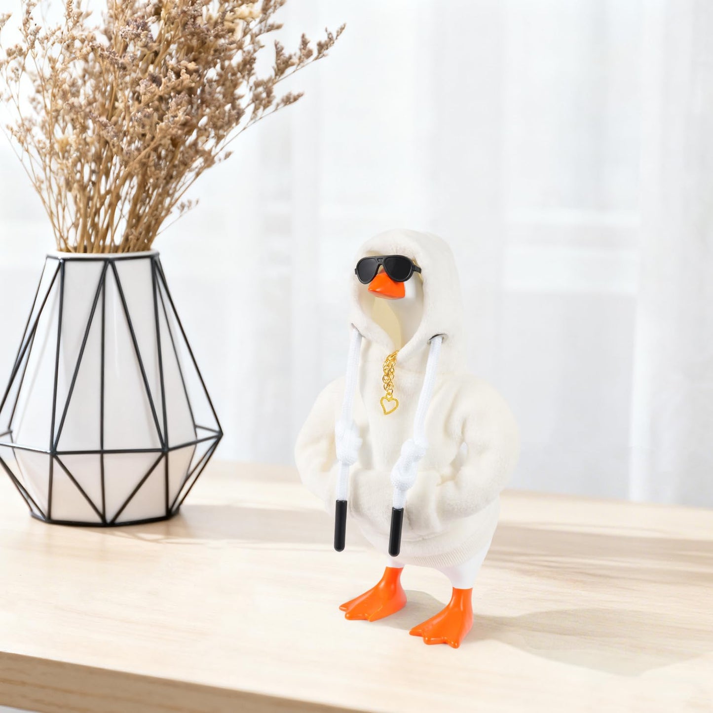 linastu 6-Piece 7-Inch Desk Goose Outfit Set - White Hoodie, Sunglasses & Necklace for Magnetic Goose Statue