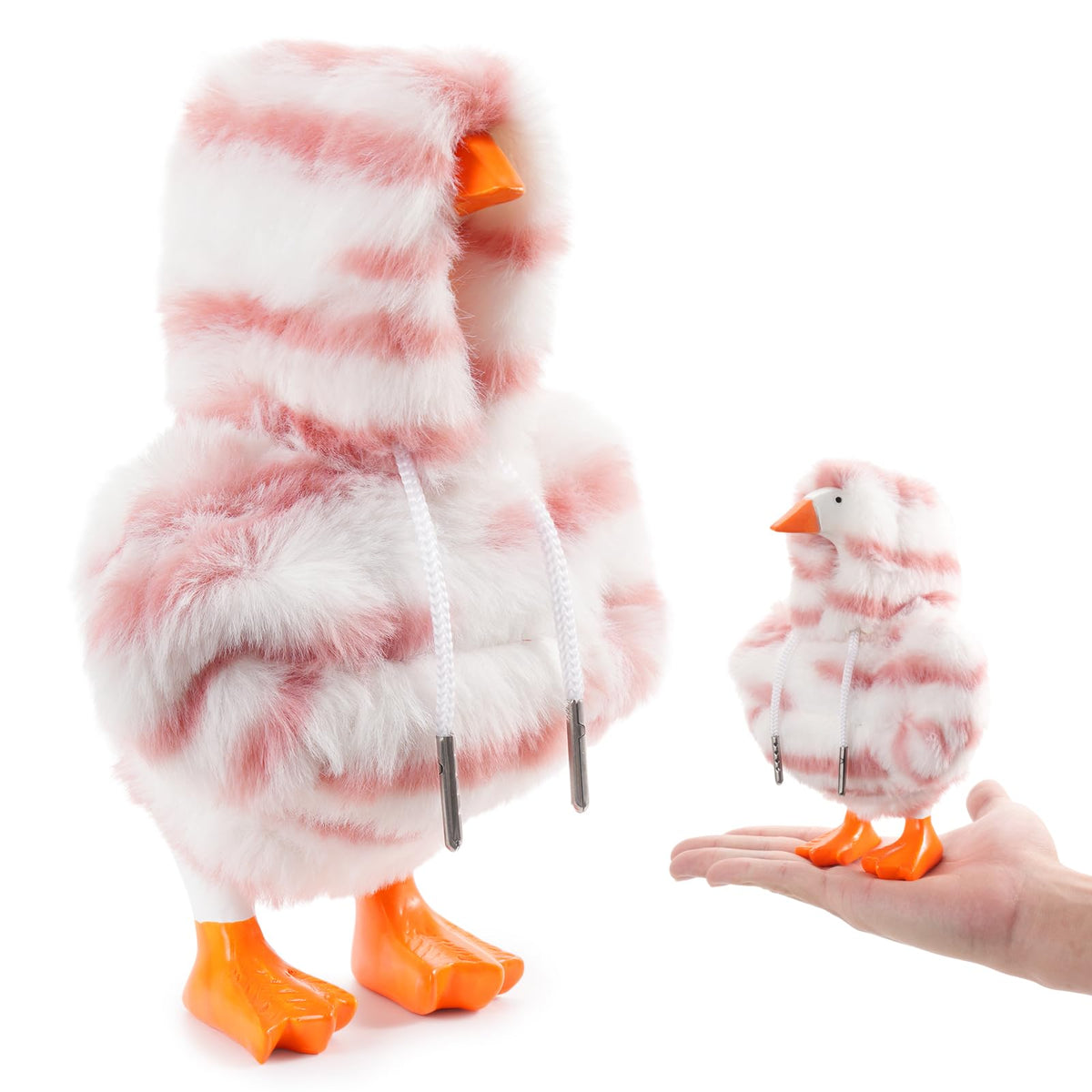 linastu 7-Inch Desk Goose Outfit: Pink Tiger Stripe Hoodie for Mini Desk Goose – Plush Accessory