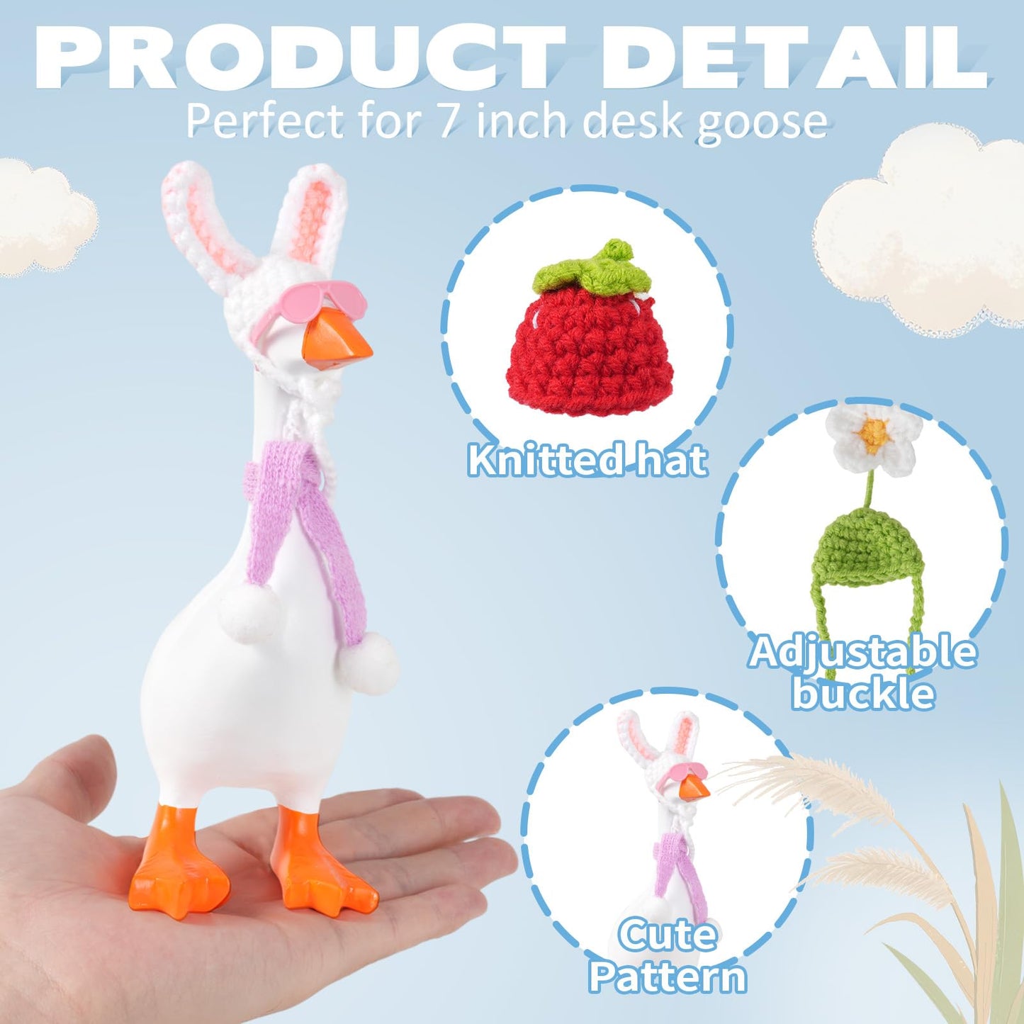 Linastu 6 Set 7inch Desk Goose Outfits — Colorful Hats, Scarves & Sunglasses for Your Mini Desk Goose