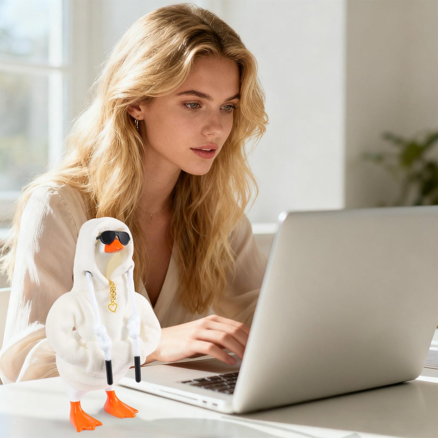 linastu 6-Piece 7-Inch Desk Goose Outfit Set - White Hoodie, Sunglasses & Necklace for Magnetic Goose Statue