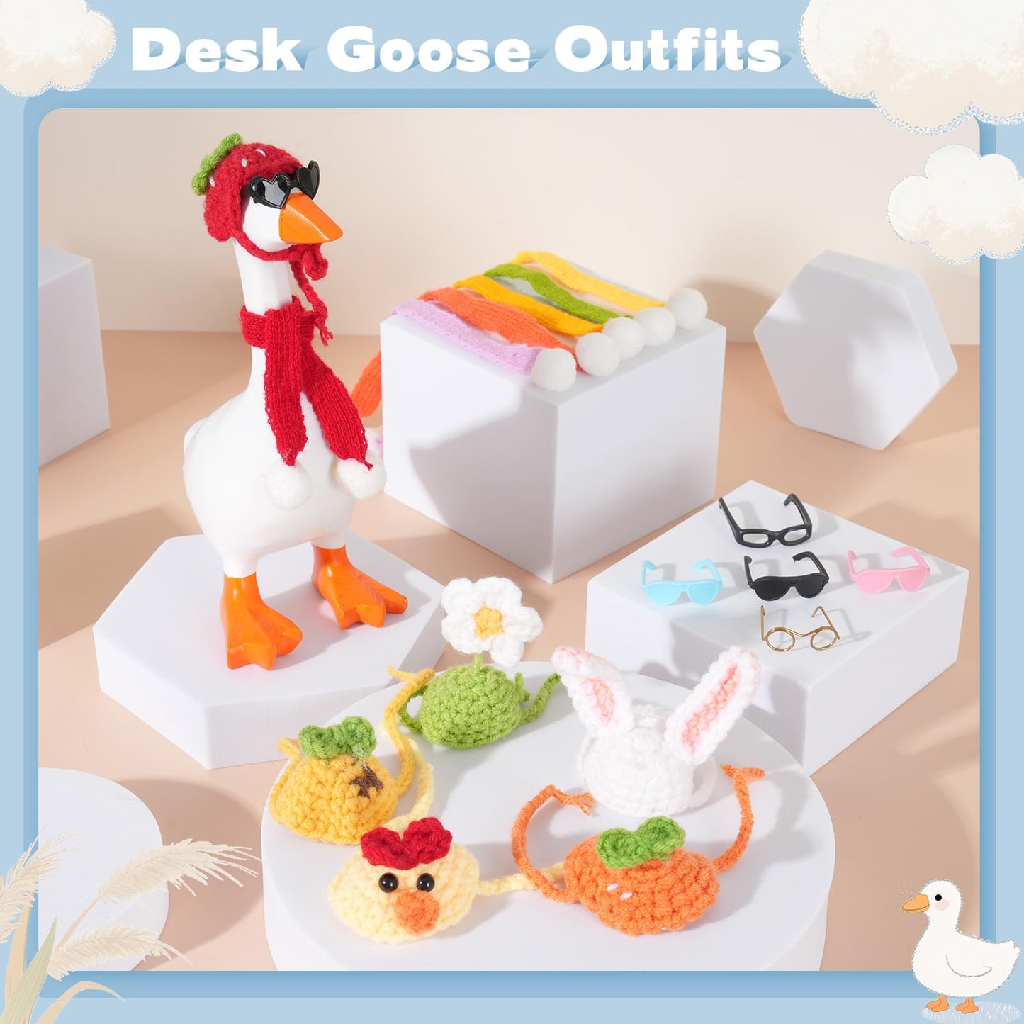Linastu 6 Set 7inch Desk Goose Outfits — Colorful Hats, Scarves & Sunglasses for Your Mini Desk Goose